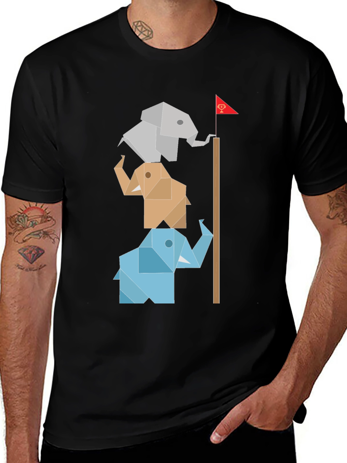 Origami Elephant Totem Tee - Unique Graphic Design