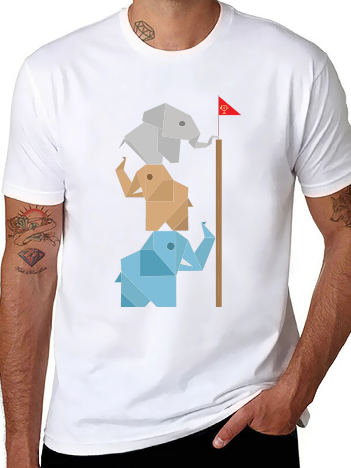 Origami Elephant Totem Tee - Unique Graphic Design