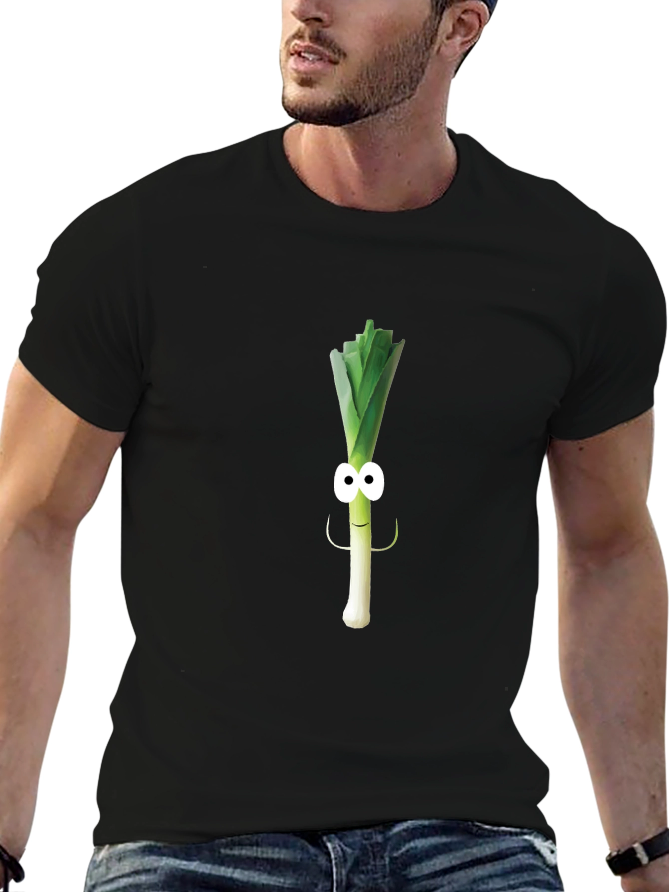 Funny Leek Character Black T-Shirt