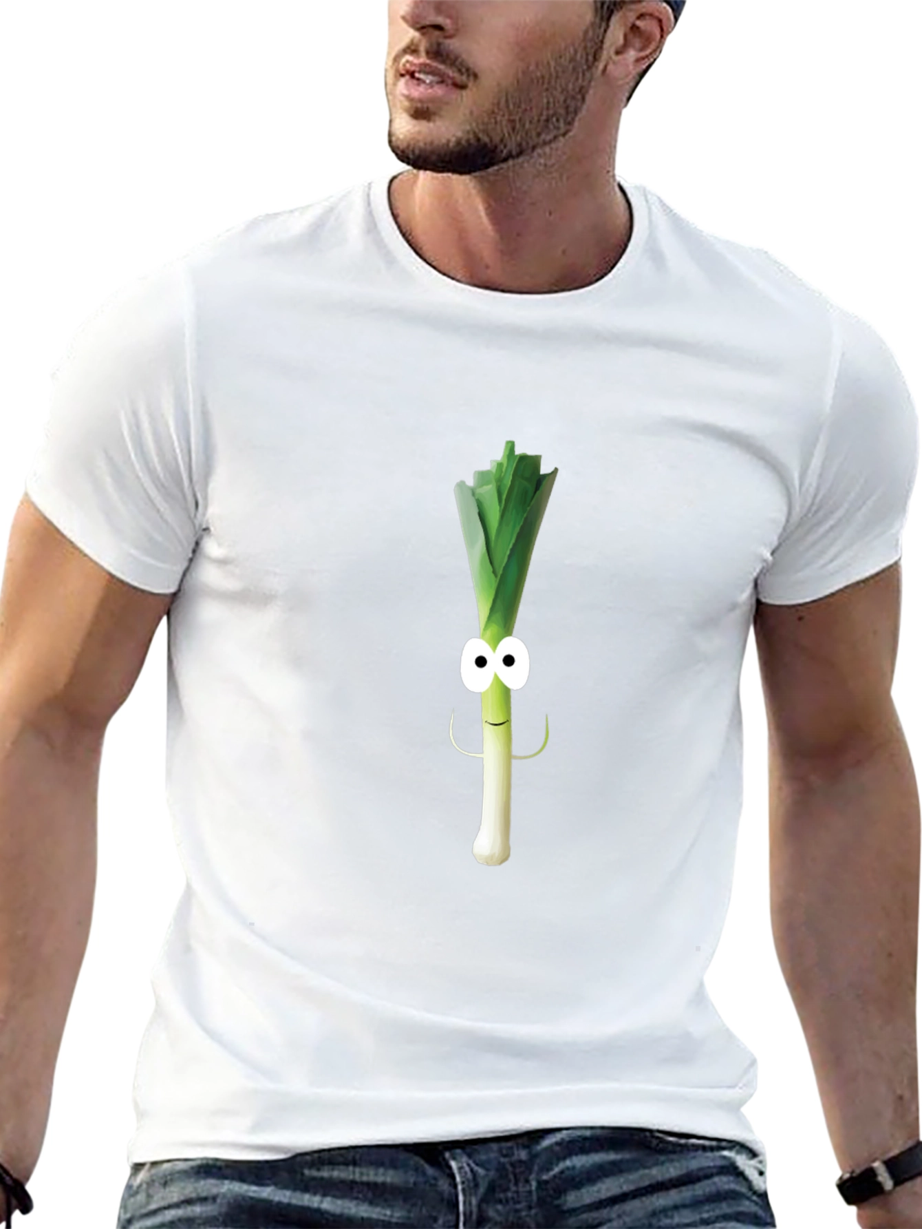 Funny Leek Character Black T-Shirt