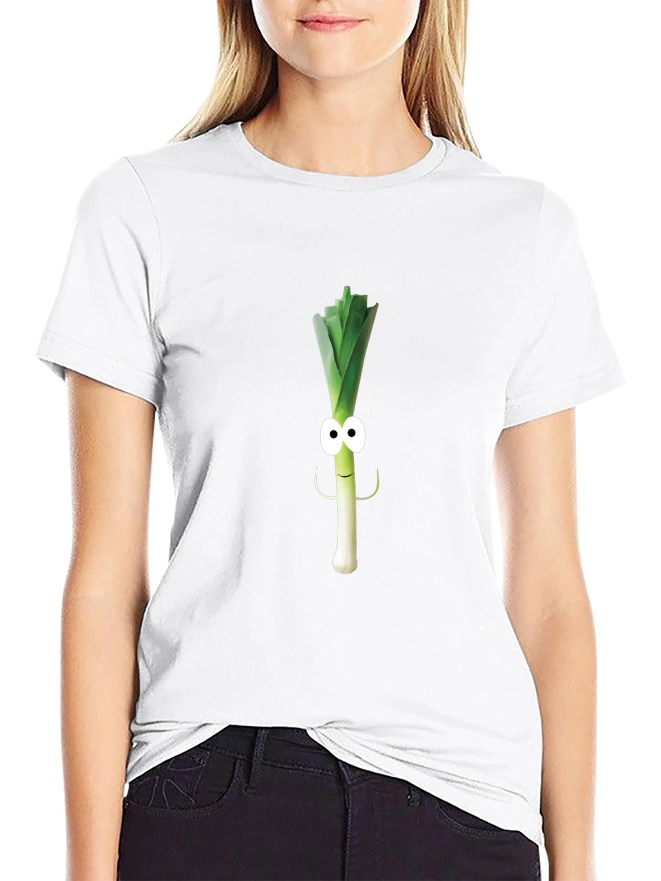 Funny Leek Character Black T-Shirt
