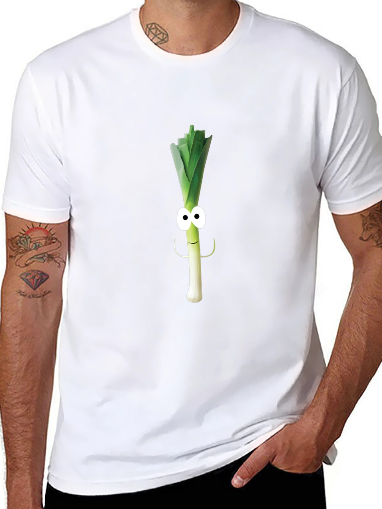 Funny Leek Character Black T-Shirt