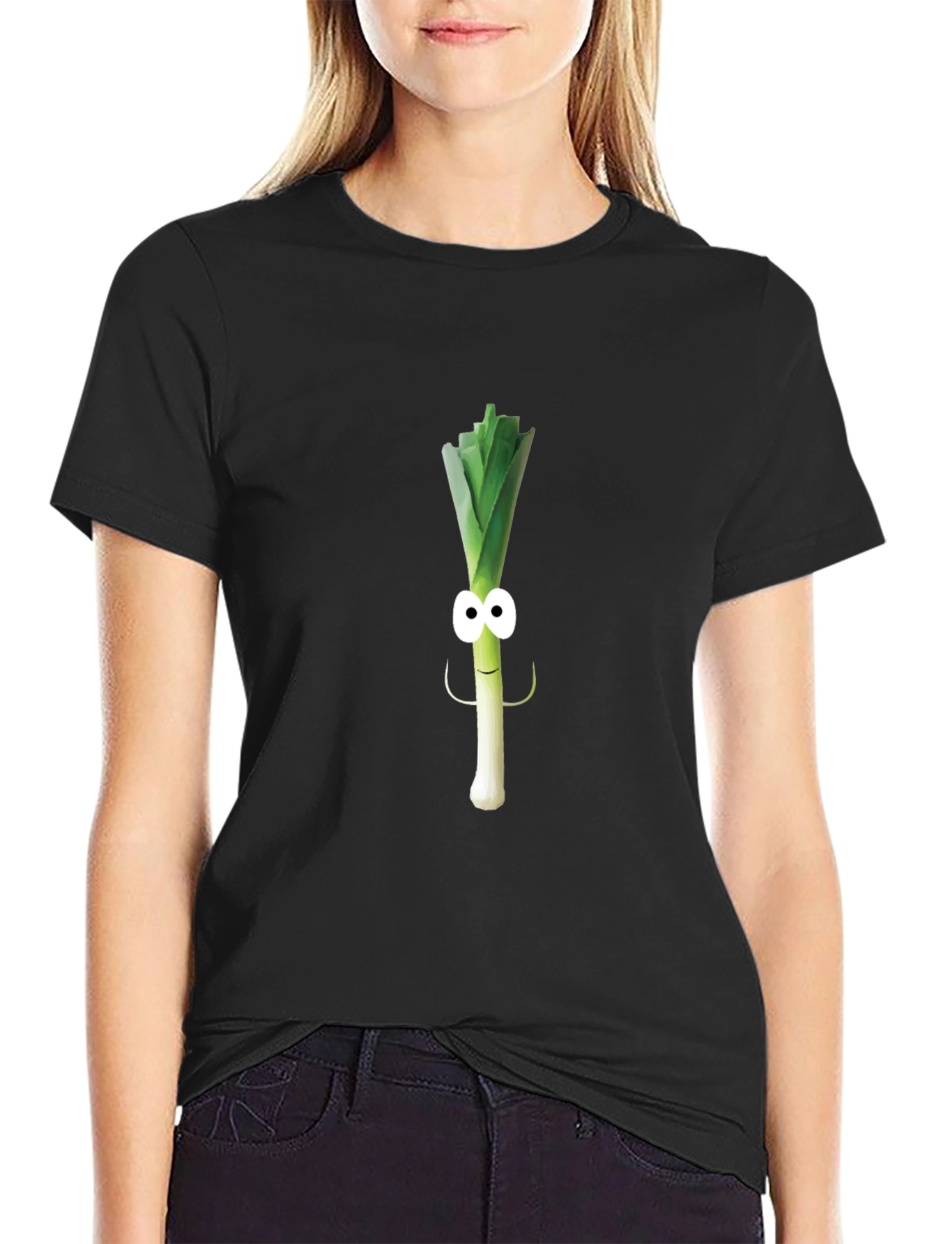 Funny Leek Character Black T-Shirt