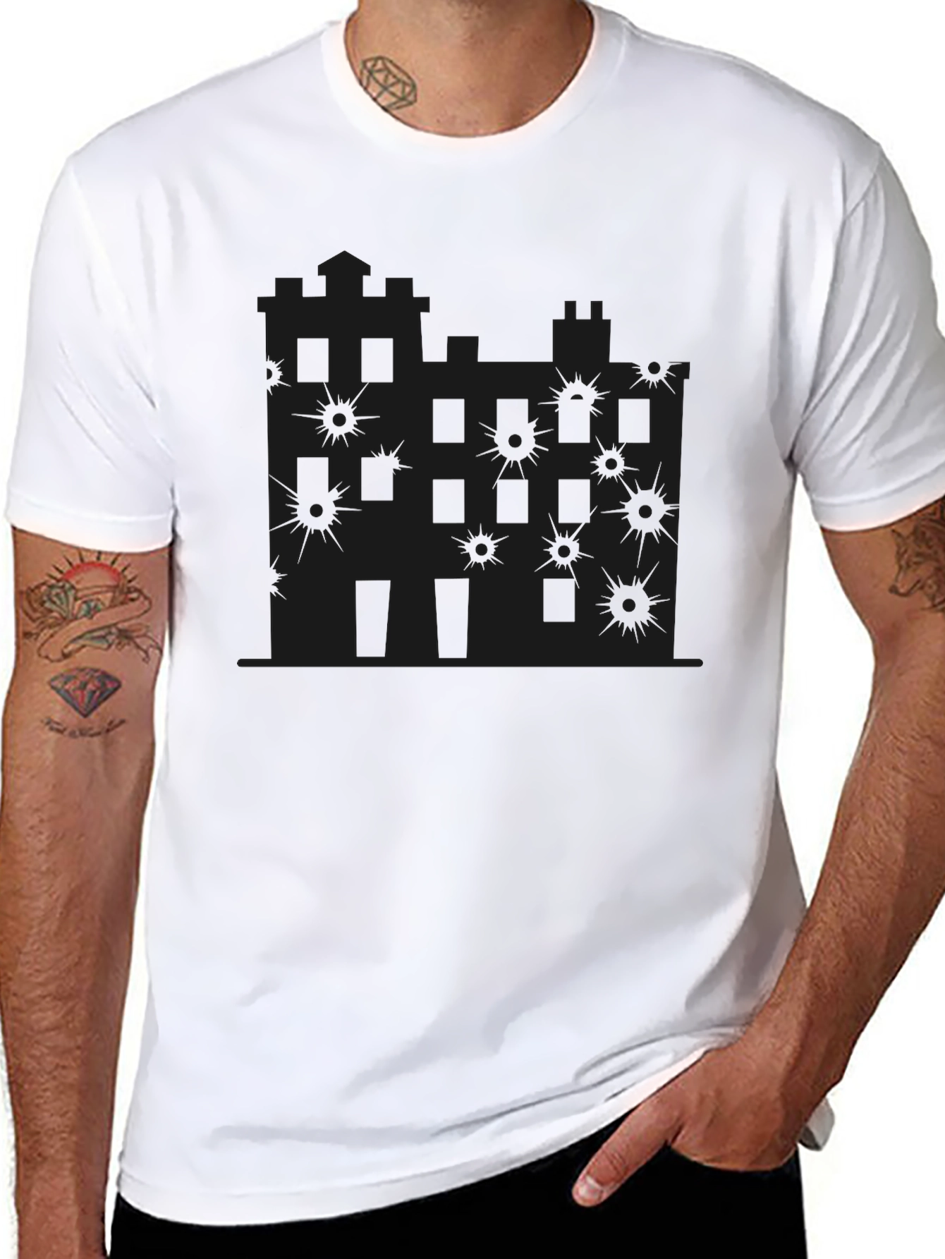 Edgy Graphic Tee - Castle Bullet Hole Design