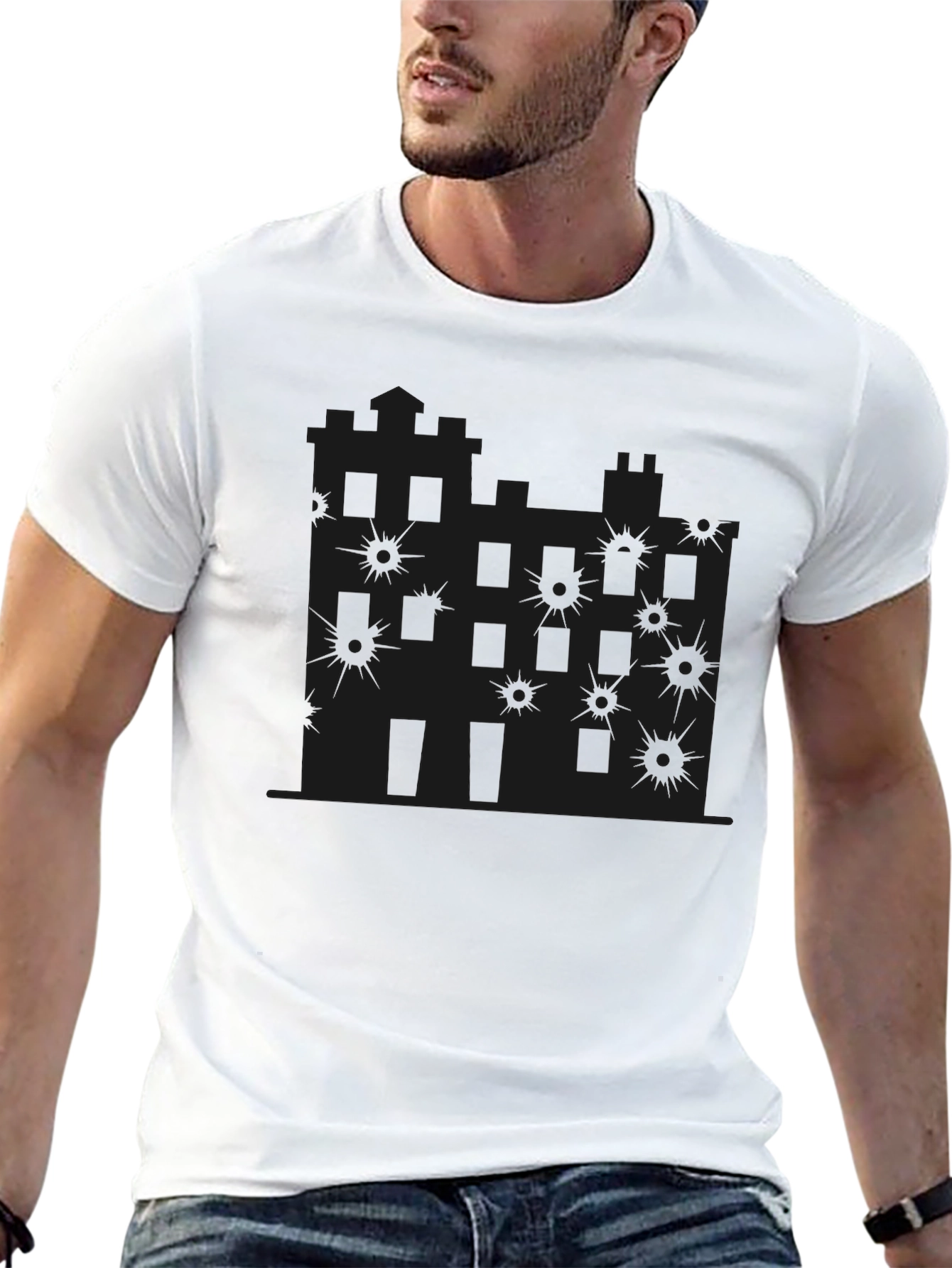 Edgy Graphic Tee - Castle Bullet Hole Design