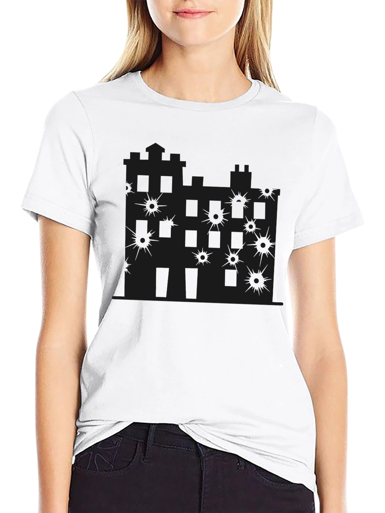 Edgy Graphic Tee - Castle Bullet Hole Design