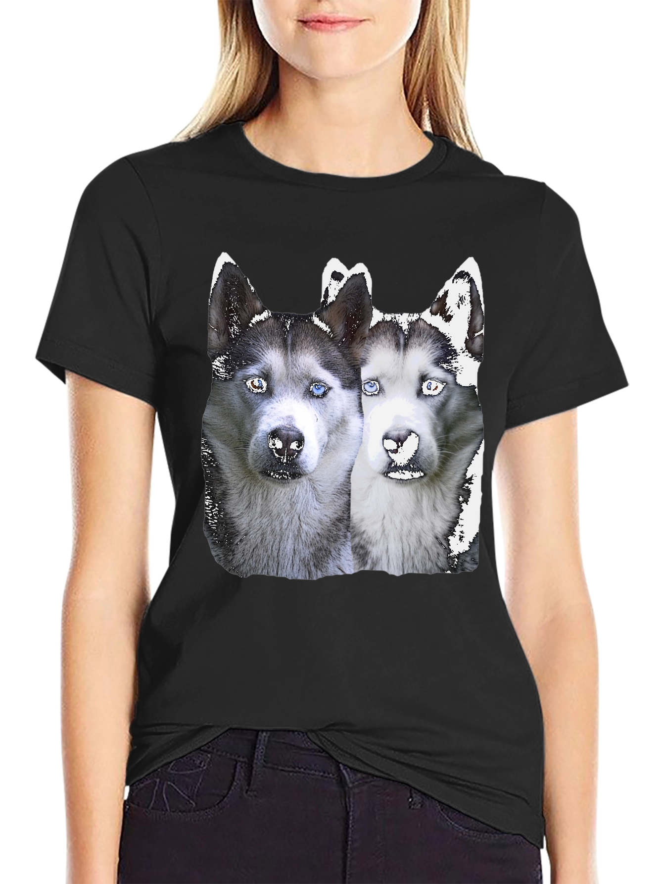 Husky Duo Graphic Tee - Black Cotton Blend