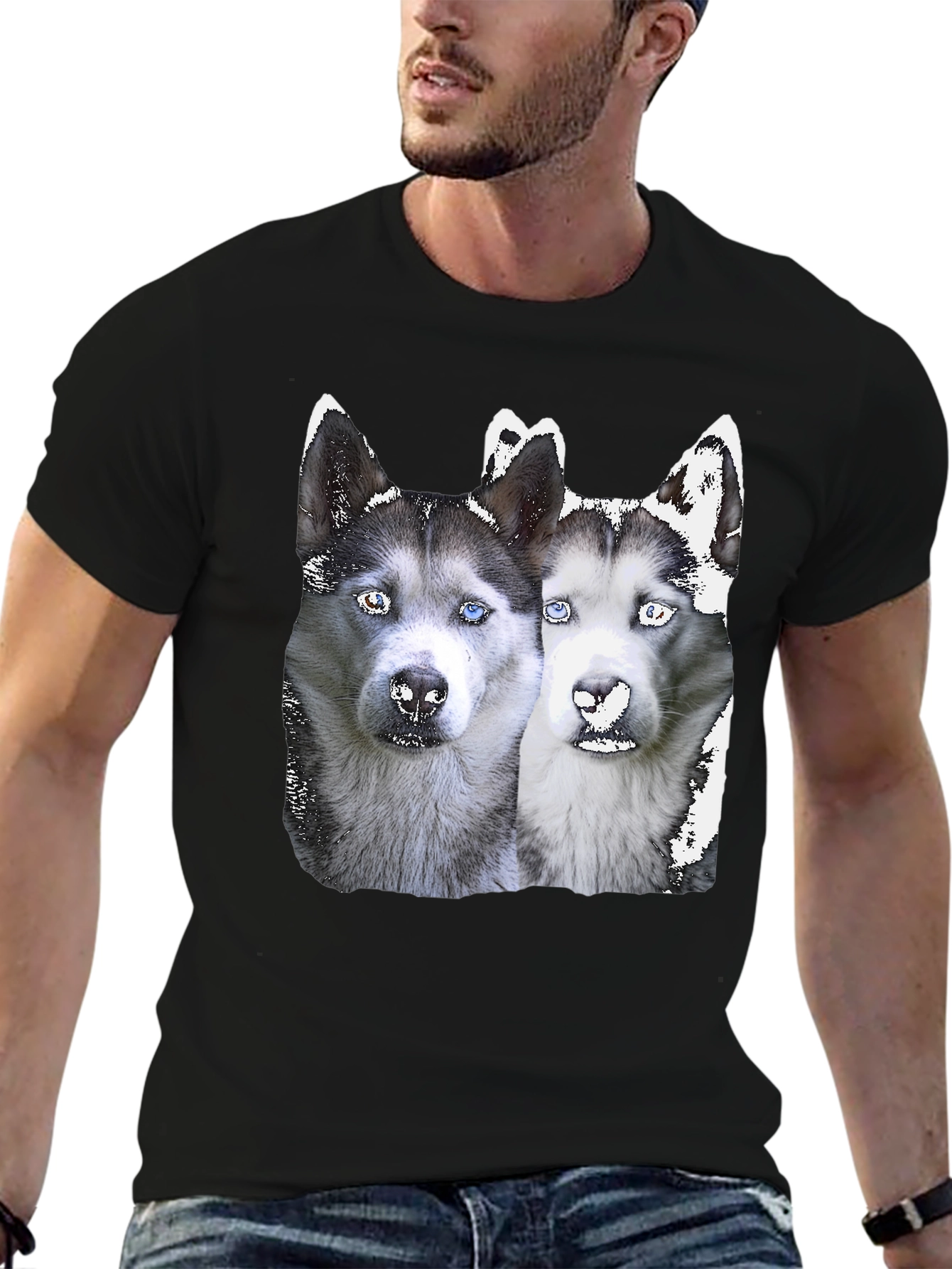 Husky Duo Graphic Tee - Black Cotton Blend