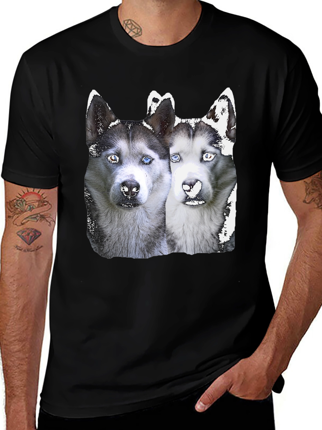 Husky Duo Graphic Tee - Black Cotton Blend
