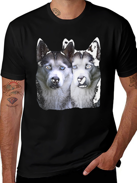 Husky Duo Graphic Tee - Black Cotton Blend