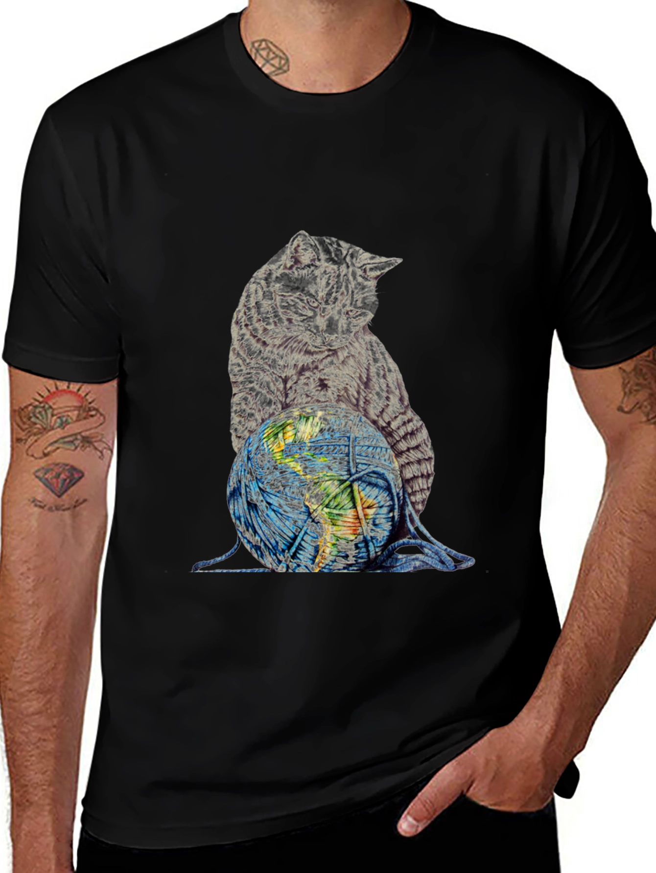 Cat on World Graphic T-Shirt