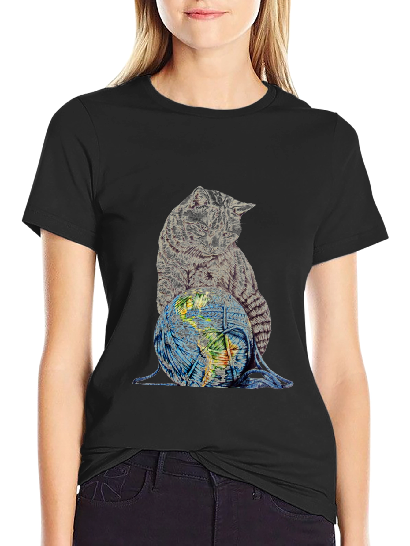 Cat on World Graphic T-Shirt