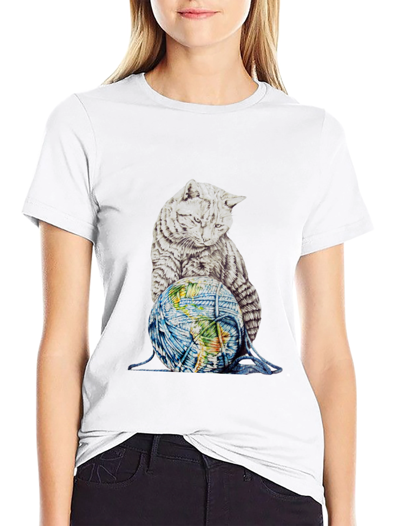 Cat on World Graphic T-Shirt