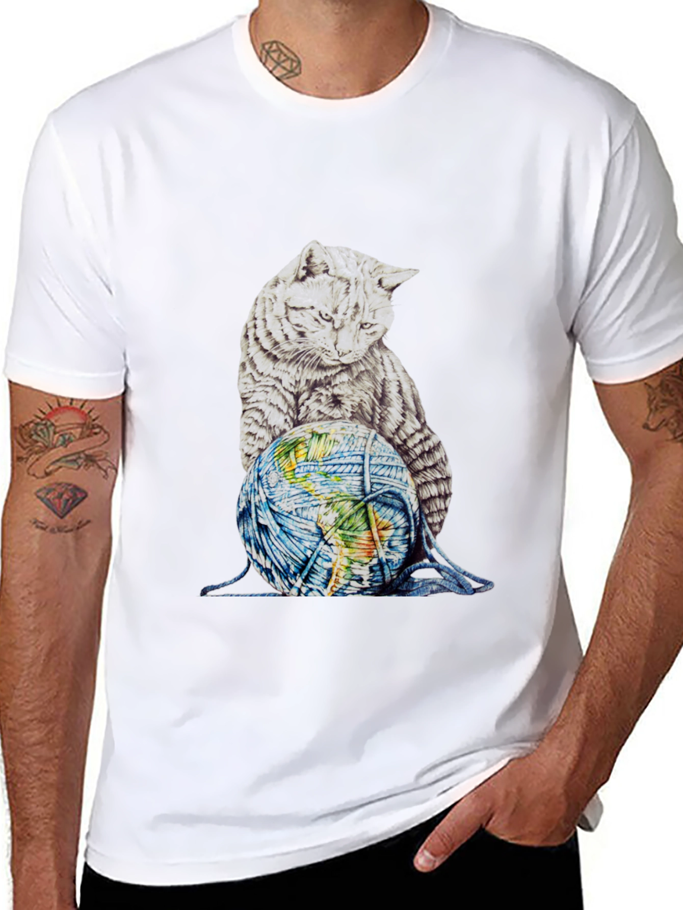 Cat on World Graphic T-Shirt