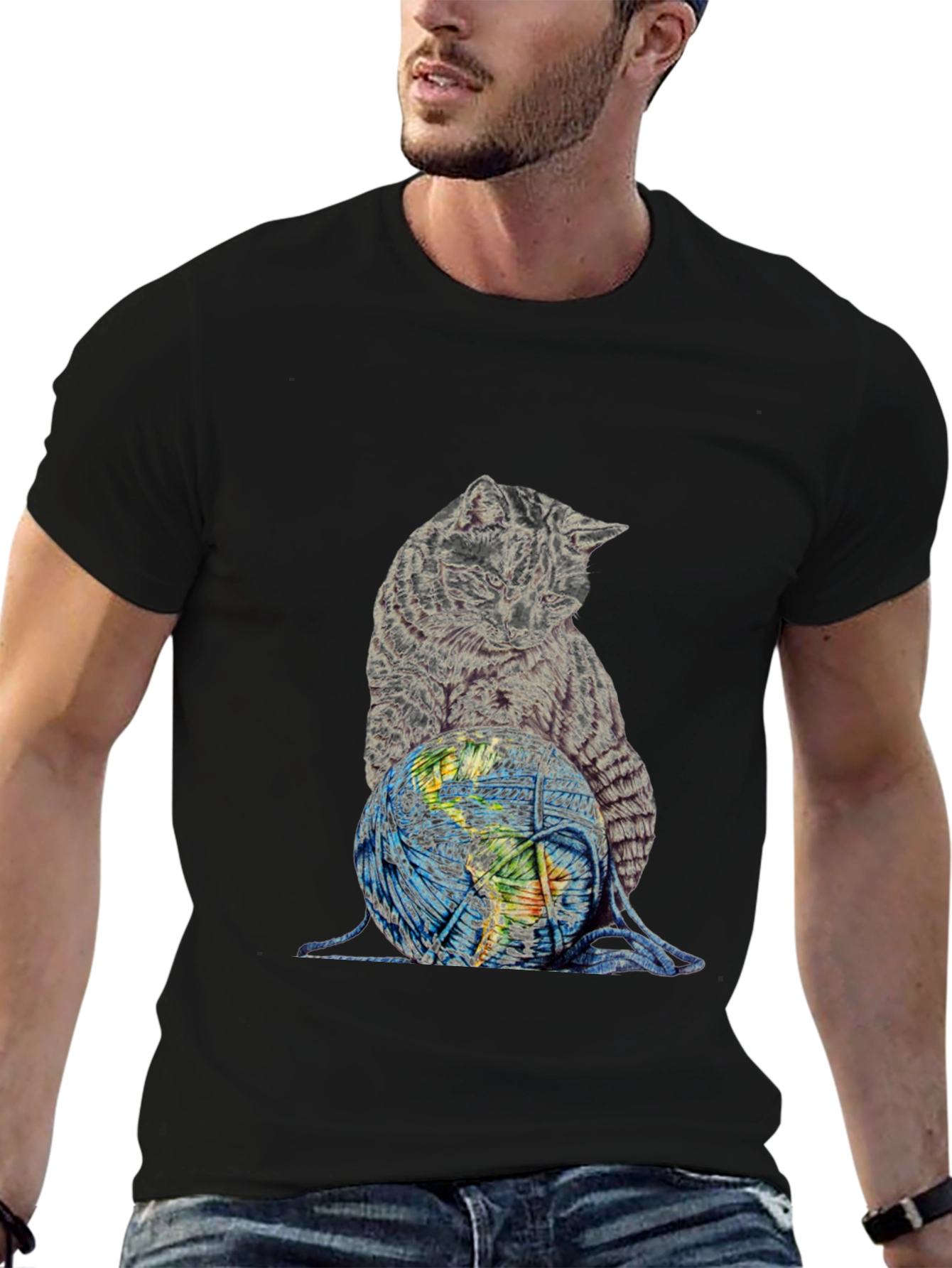 Cat on World Graphic T-Shirt