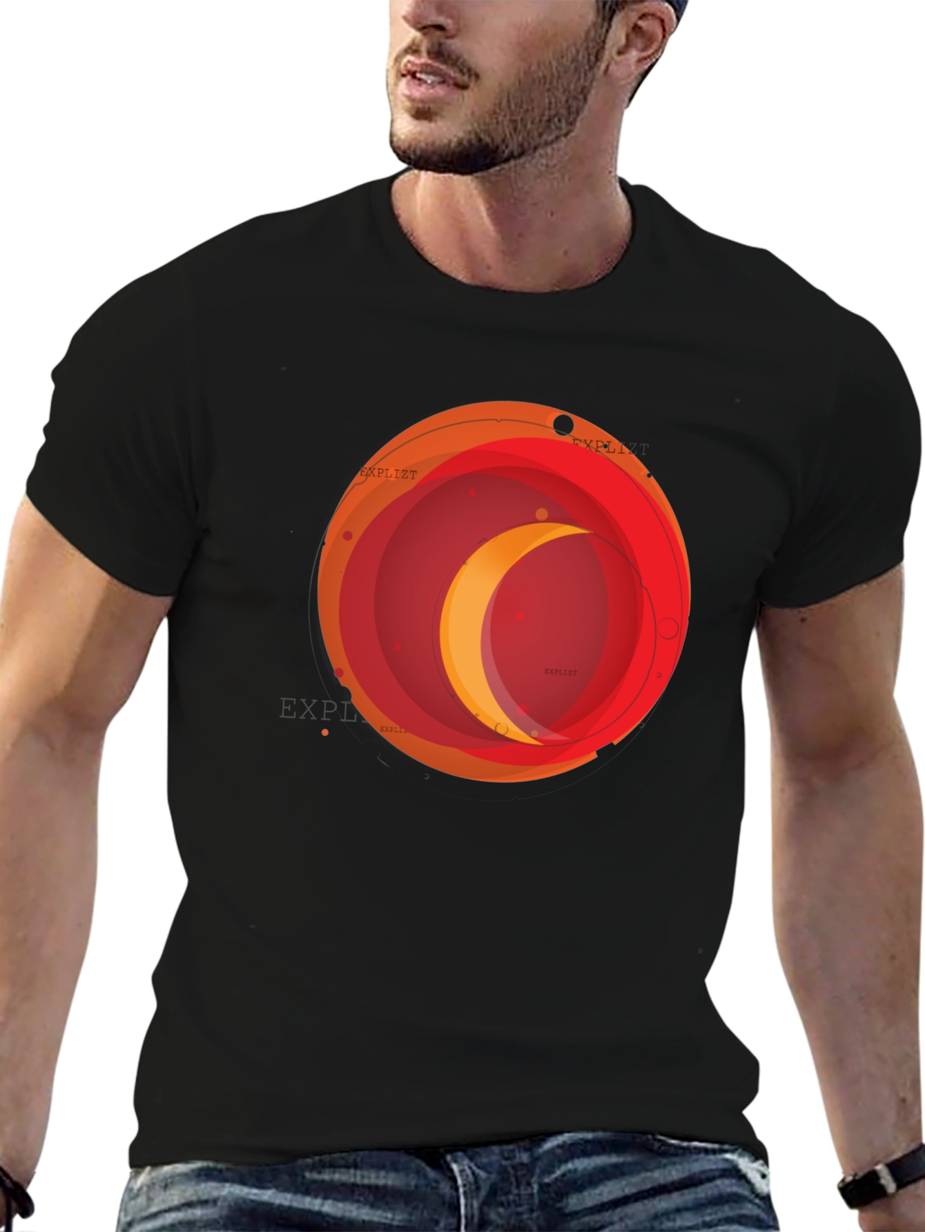 Abstract Crescent Moon Graphic Black T-Shirt