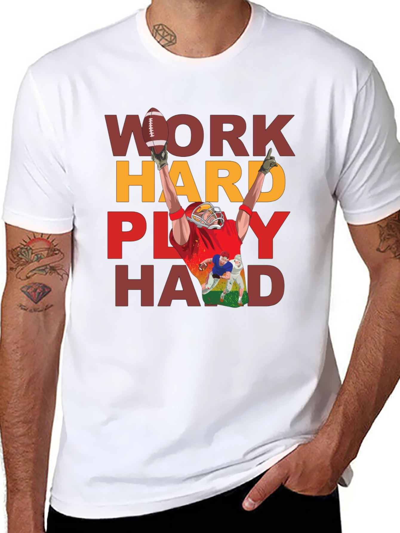 Work Hard Play Hard Football T-Shirt