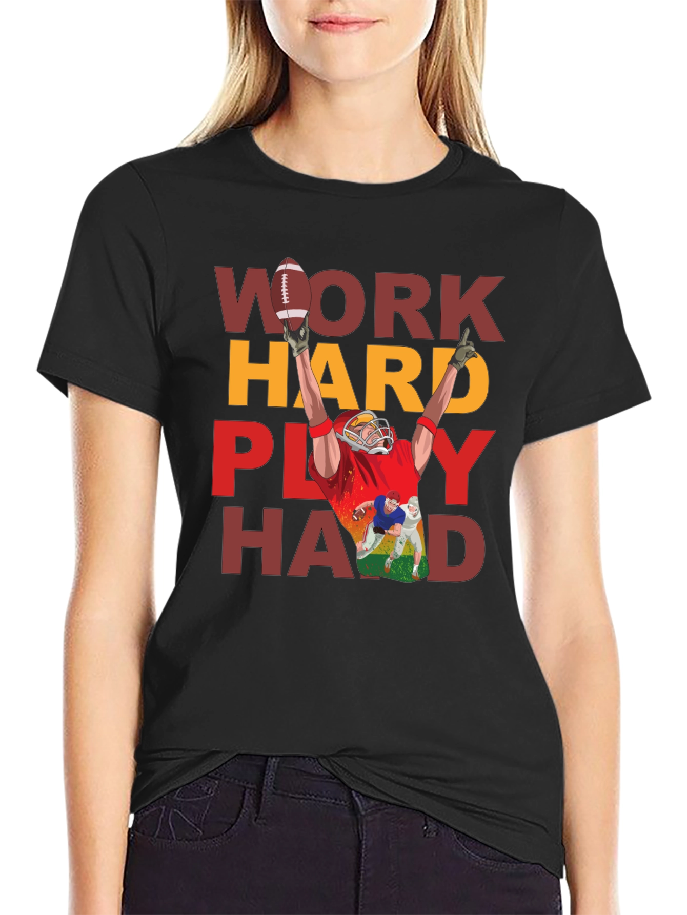 Work Hard Play Hard Football T-Shirt