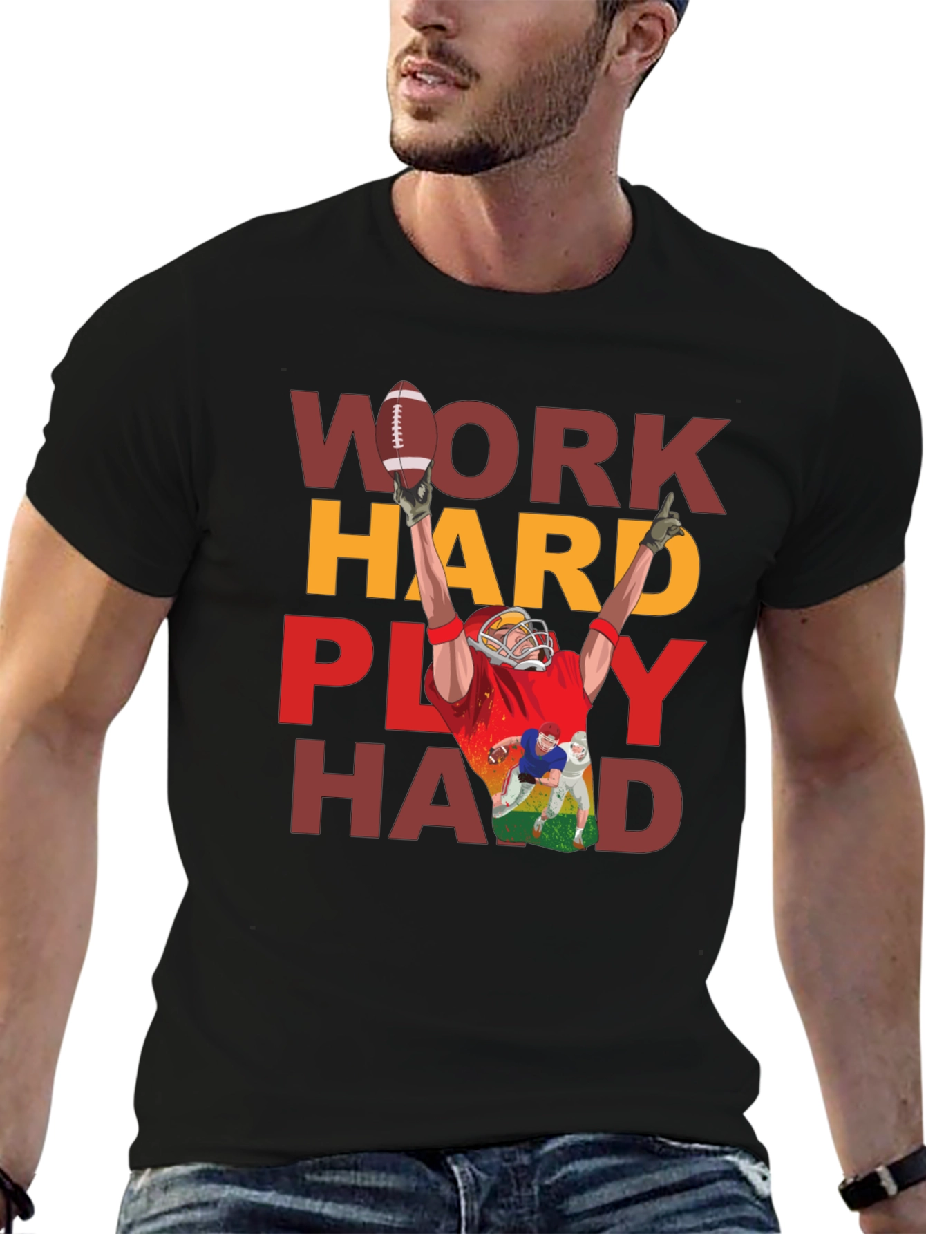 Work Hard Play Hard Football T-Shirt