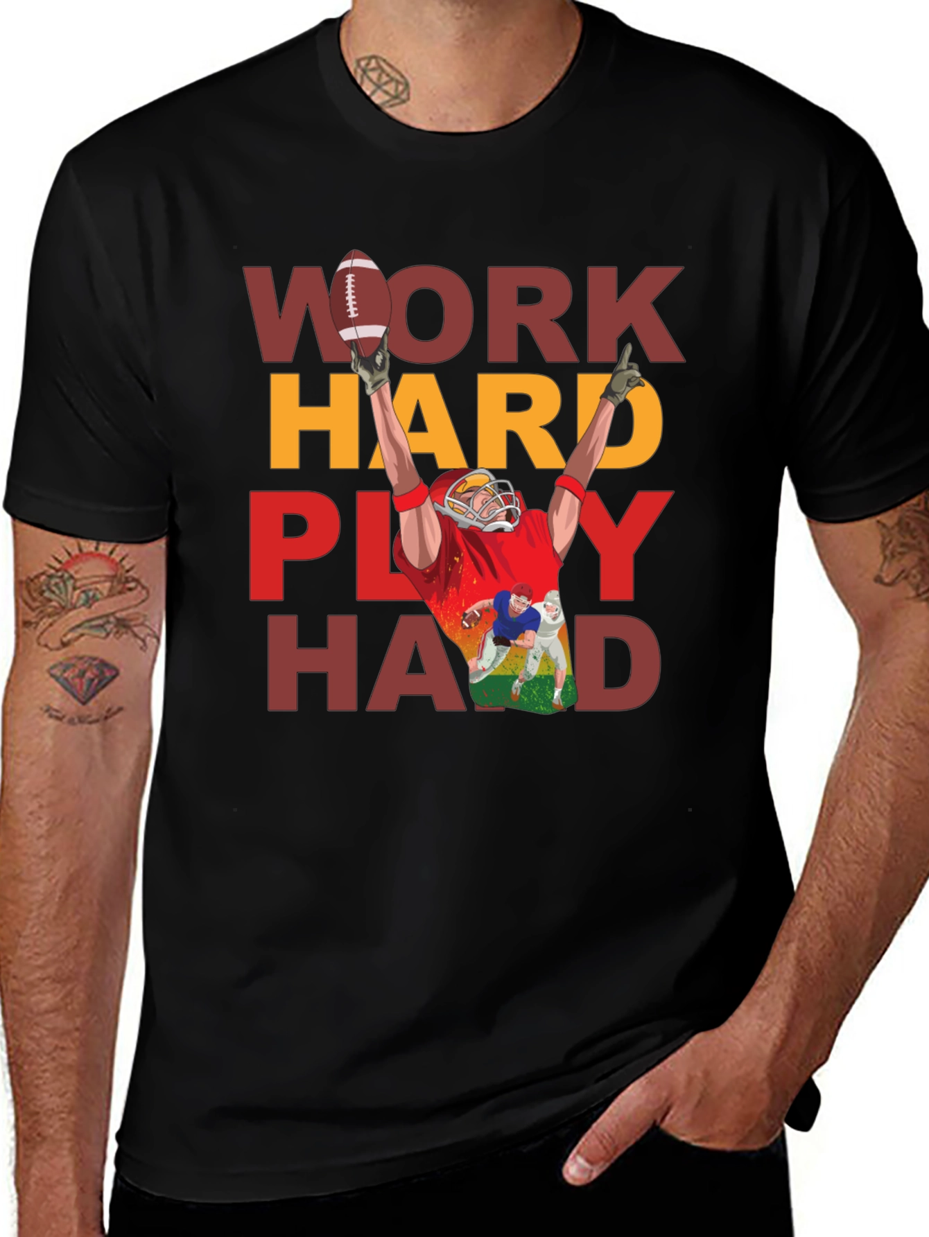 Work Hard Play Hard Football T-Shirt