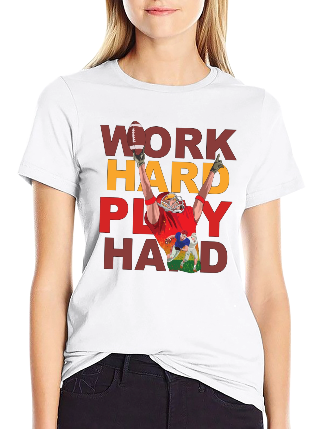 Work Hard Play Hard Football T-Shirt