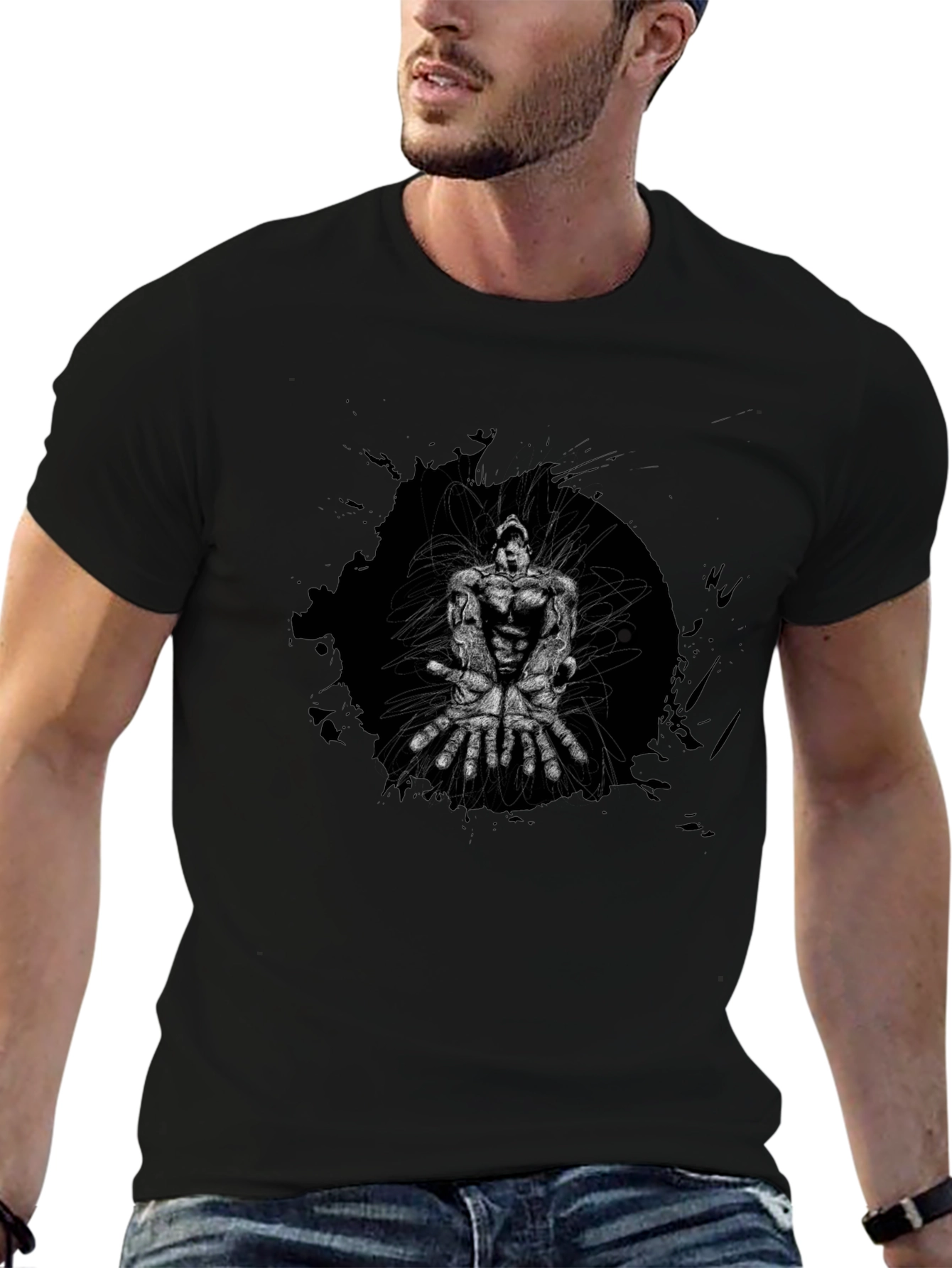 Graphic Print Black Crew Neck T-Shirt