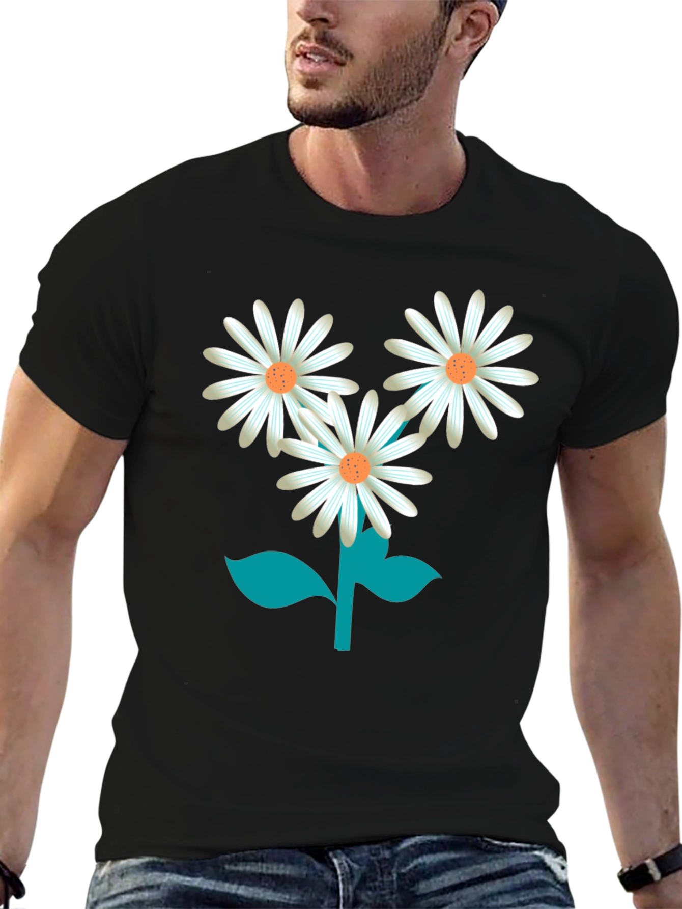 Daisy Flower Graphic Tee - Stylish Unisex Black T-Shirt
