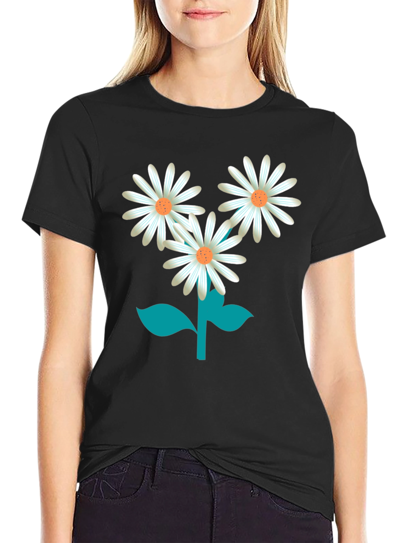 Daisy Flower Graphic Tee - Stylish Unisex Black T-Shirt