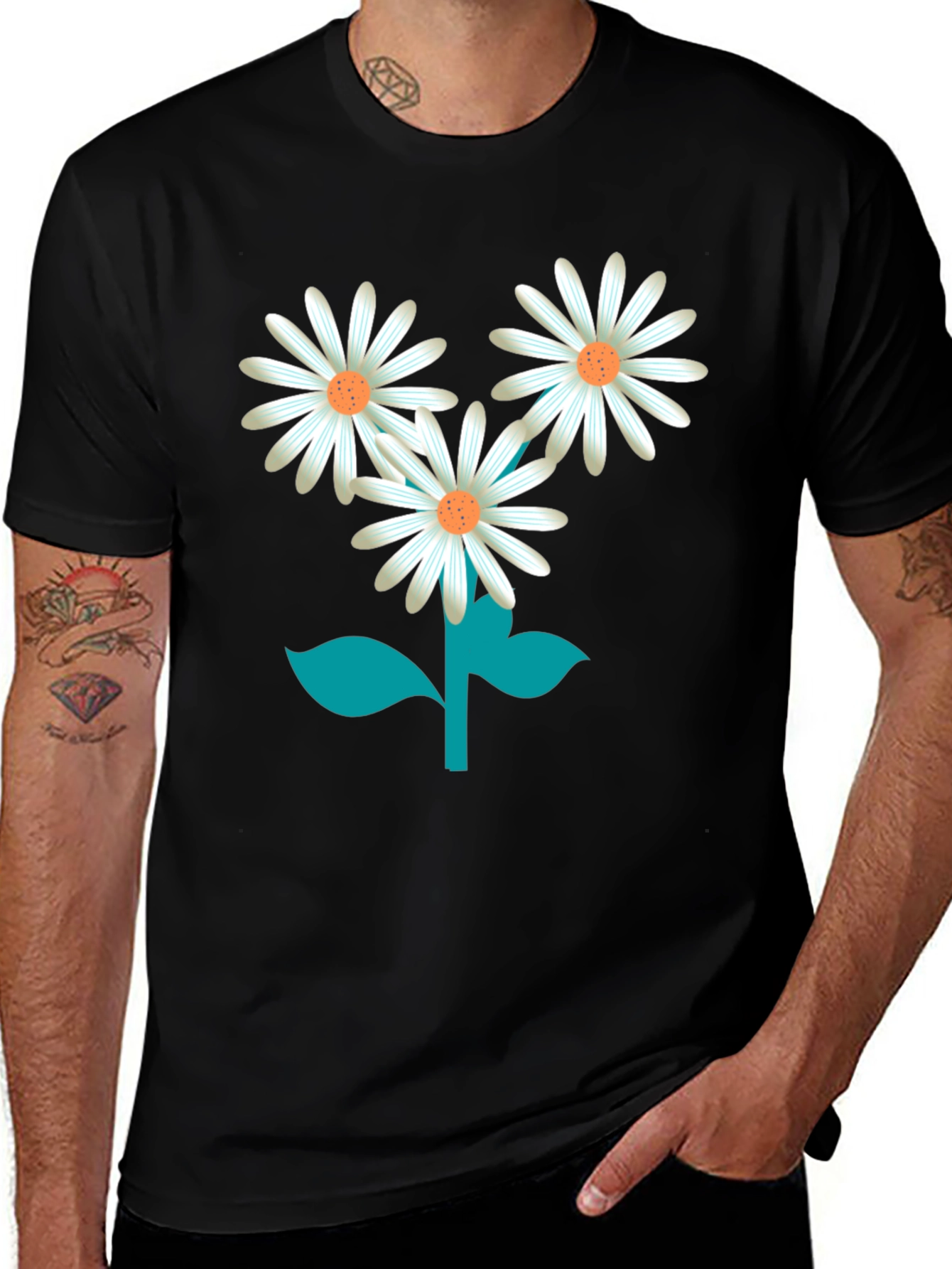 Daisy Flower Graphic Tee - Stylish Unisex Black T-Shirt