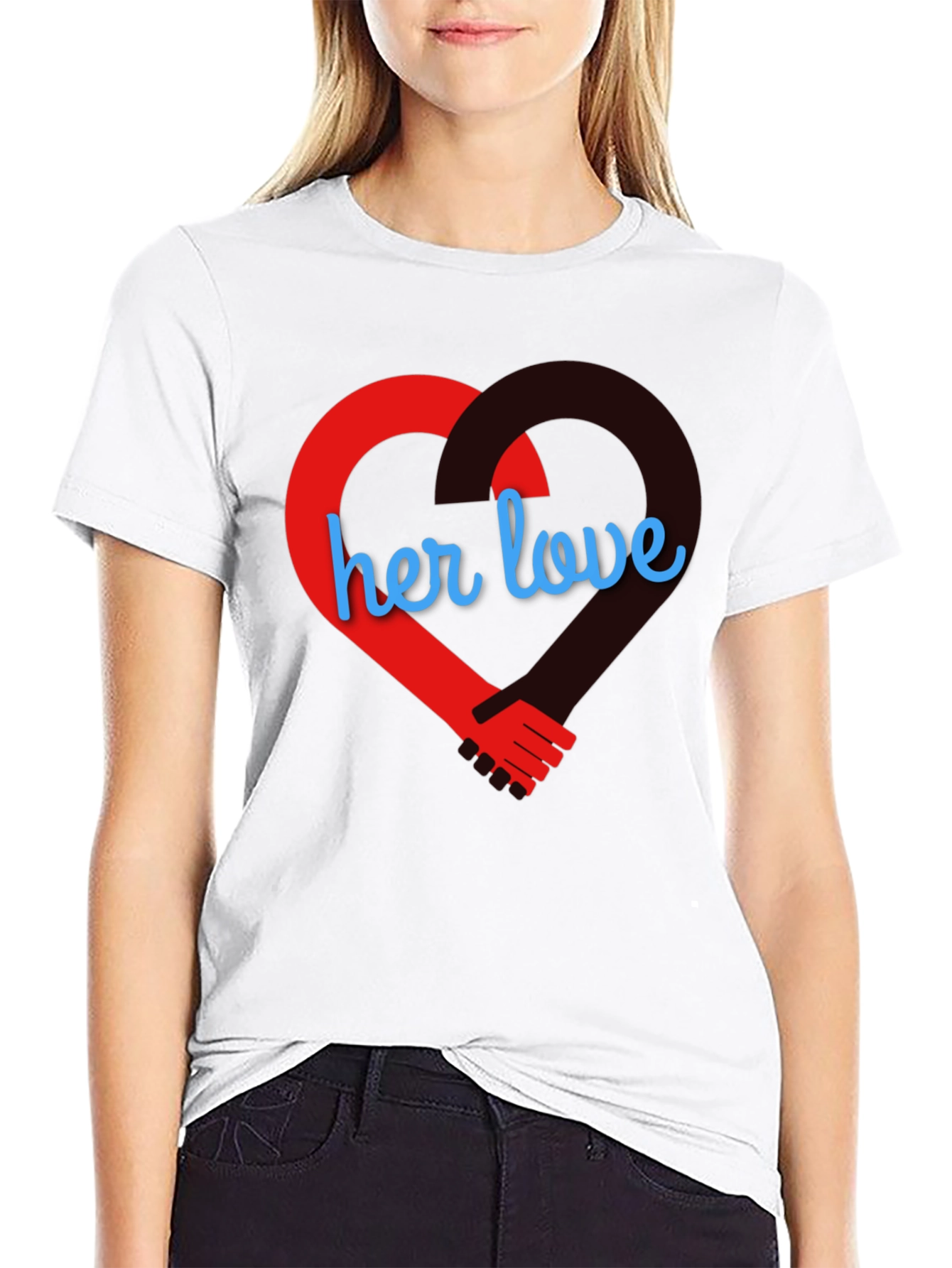 Her Love T-Shirt - Heart Handshake Graphic Tee