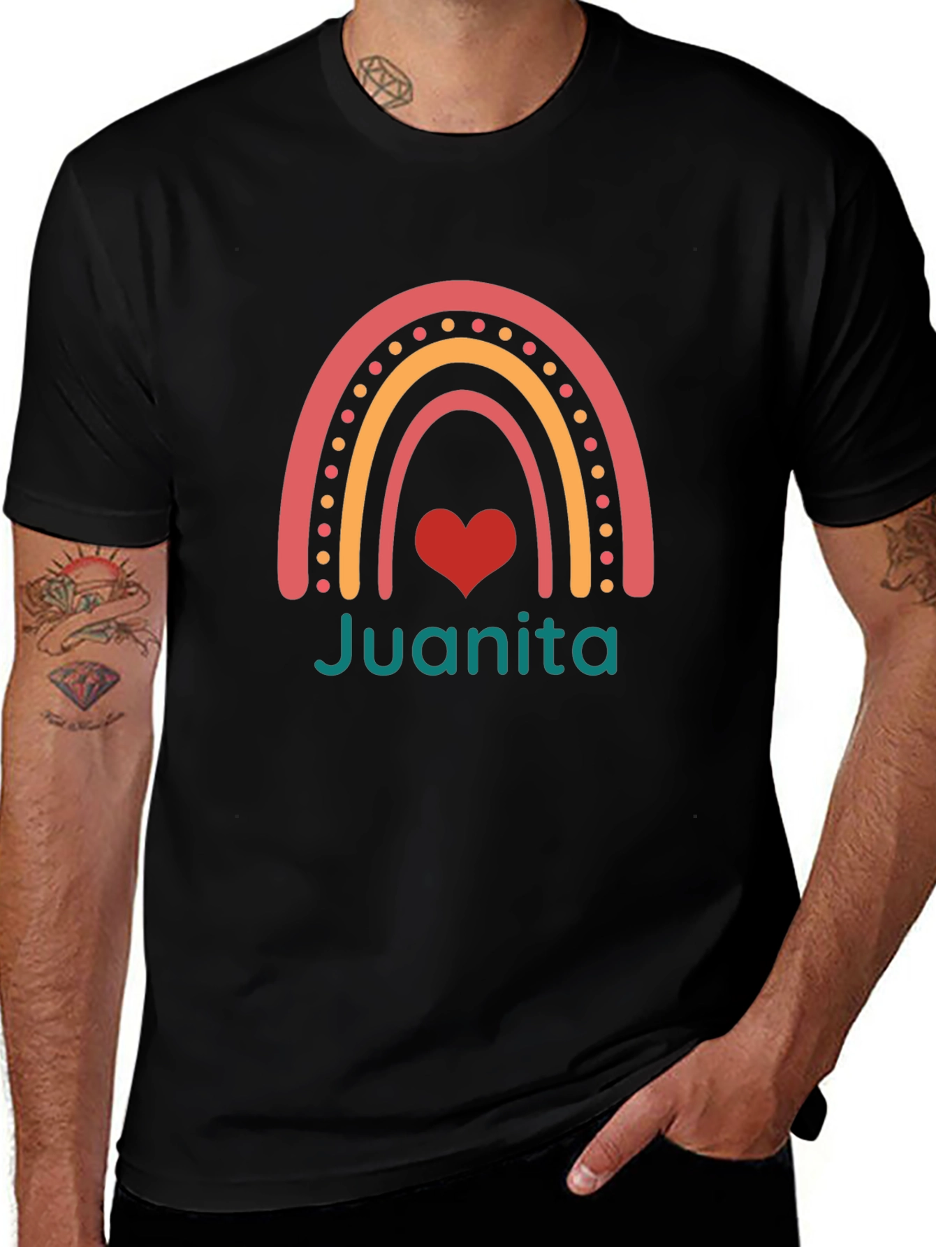 Juanita Rainbow Heart Tee - Black Graphic T-Shirt