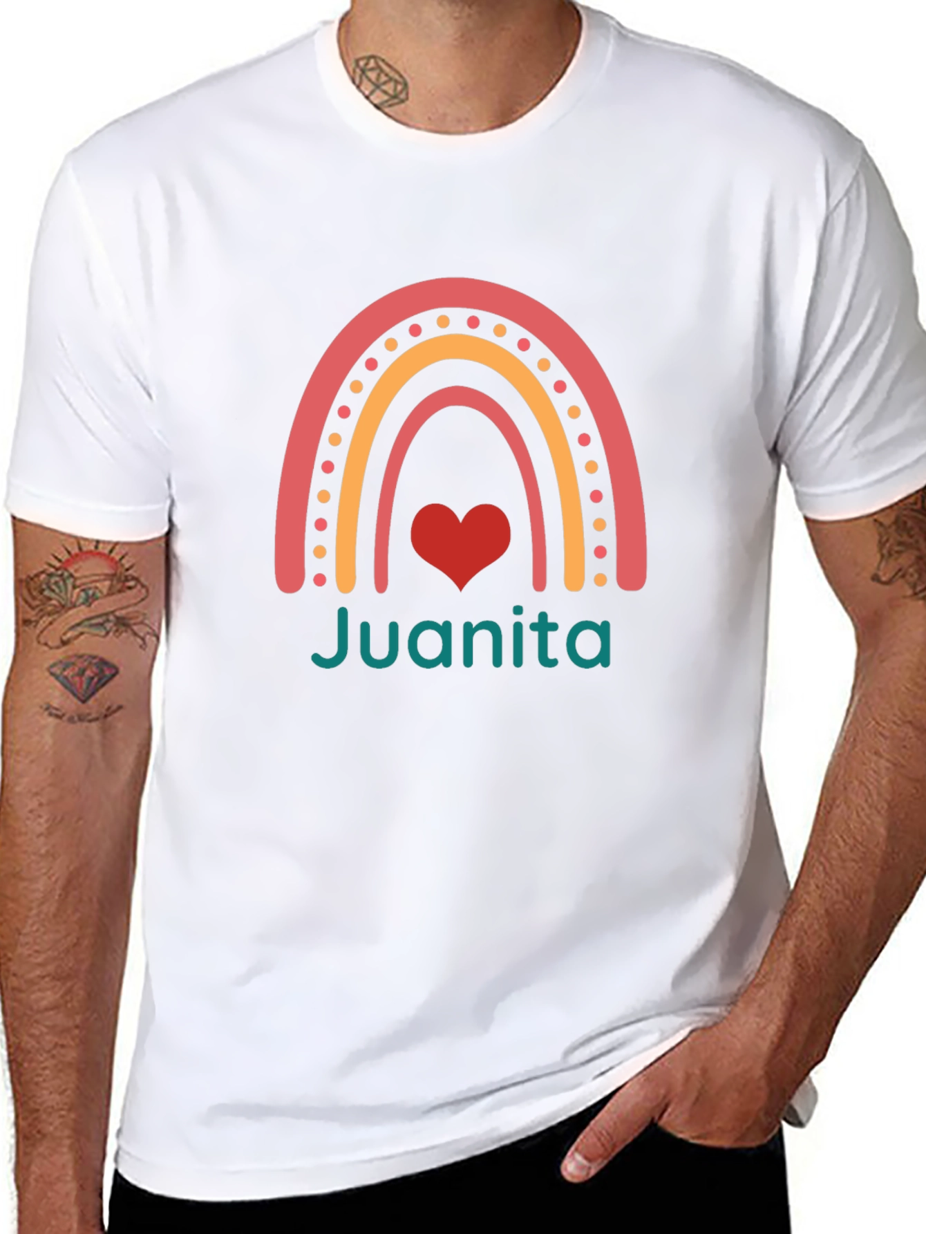 Juanita Rainbow Heart Tee - Black Graphic T-Shirt