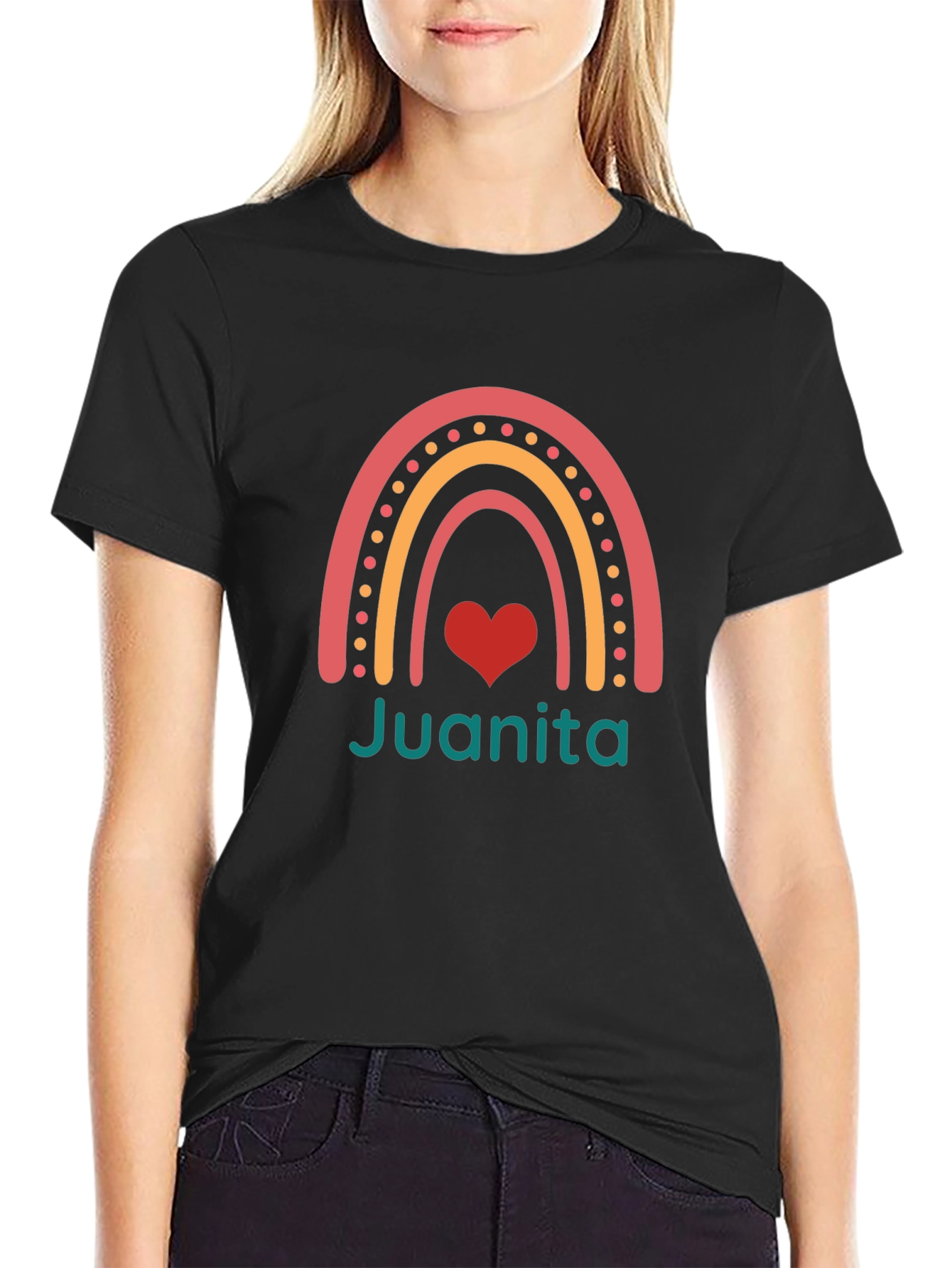 Juanita Rainbow Heart Tee - Black Graphic T-Shirt