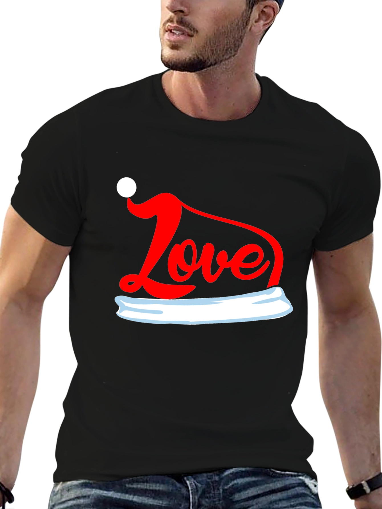 Love Santa Hat Graphic Tee - Holiday T-Shirt