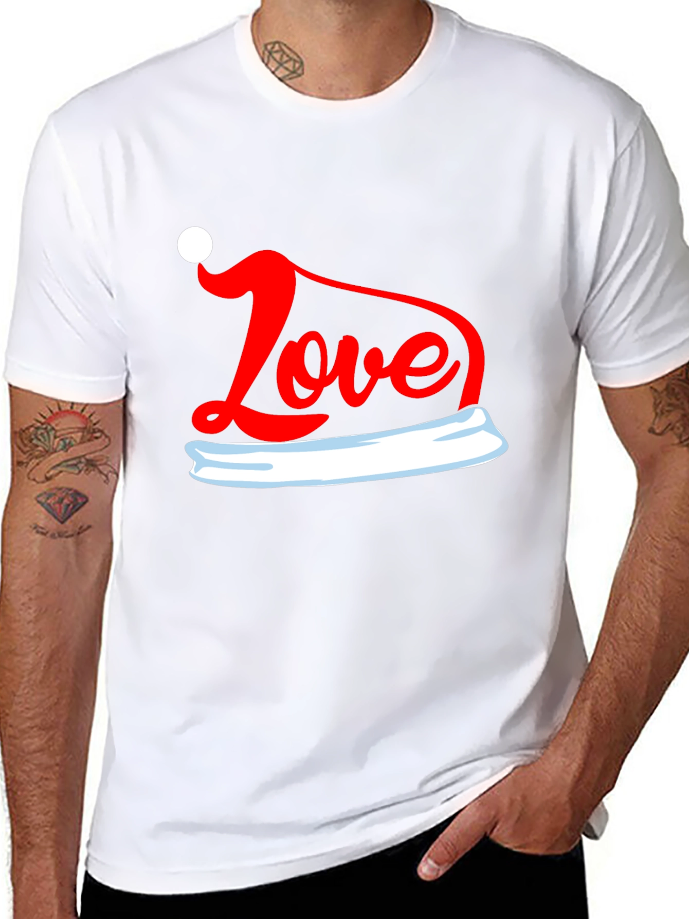 Love Santa Hat Graphic Tee - Holiday T-Shirt