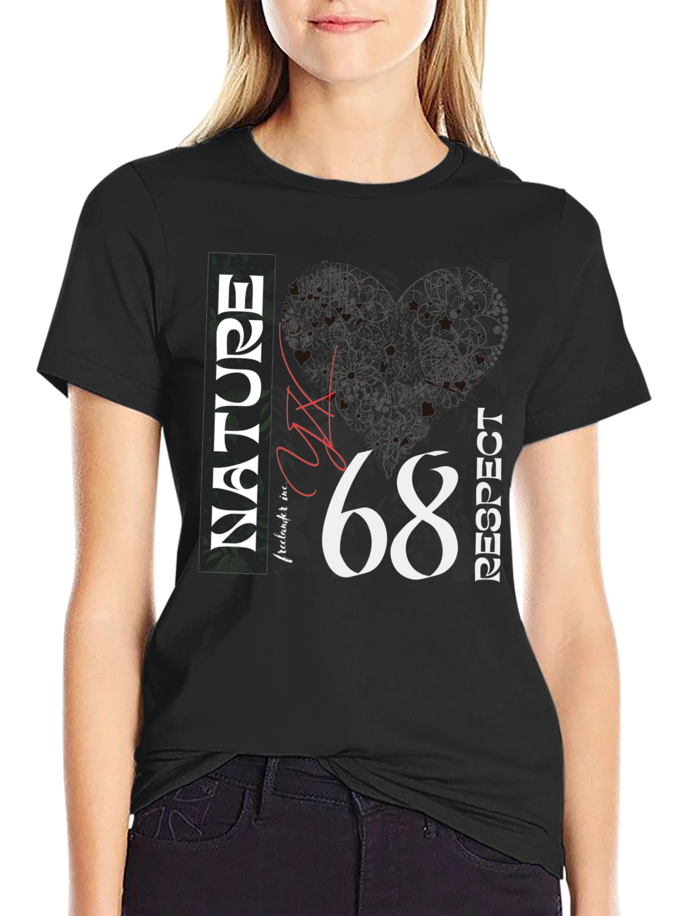 Nature Respect 68 Graphic Print Black T-Shirt