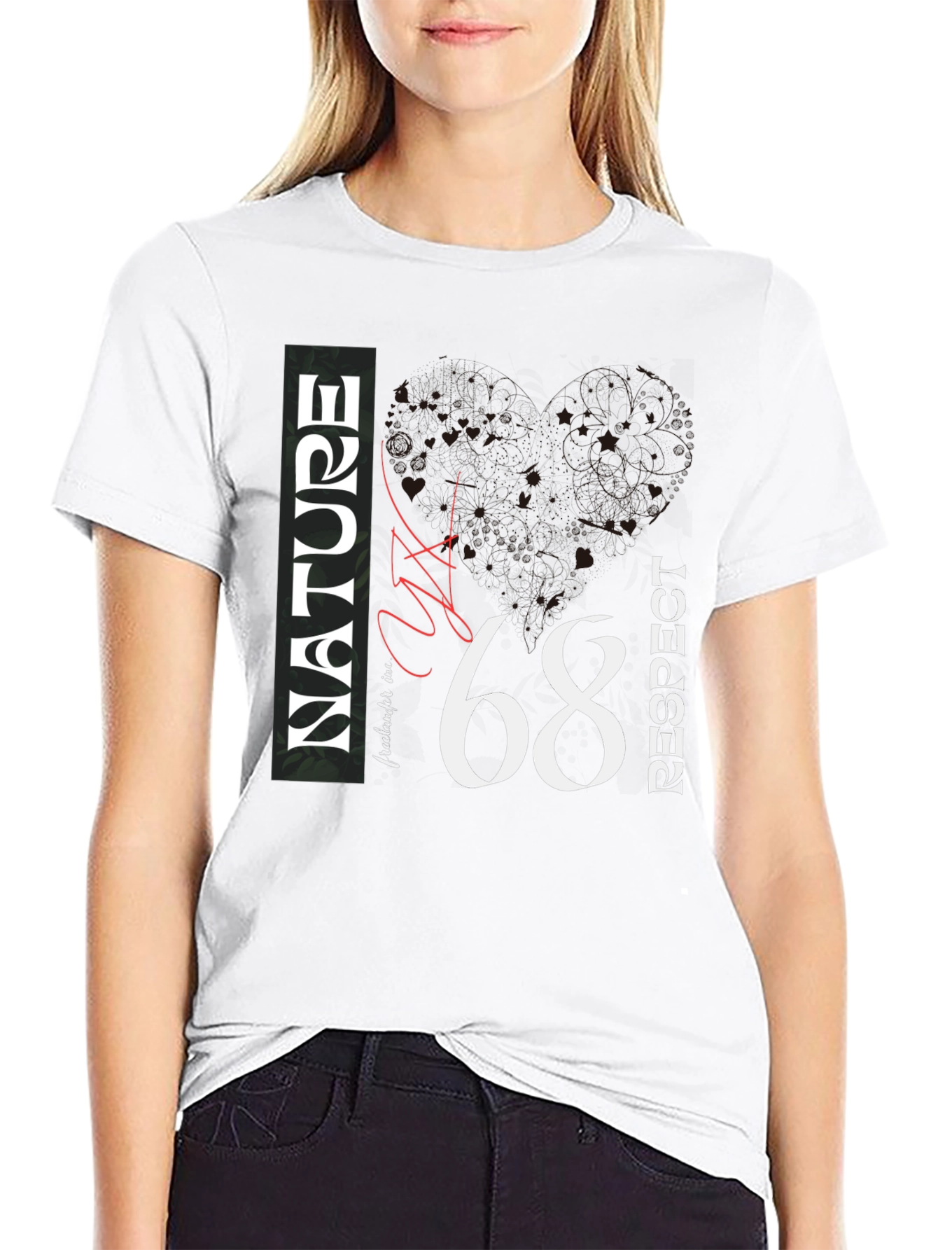 Nature Respect 68 Graphic Print Black T-Shirt