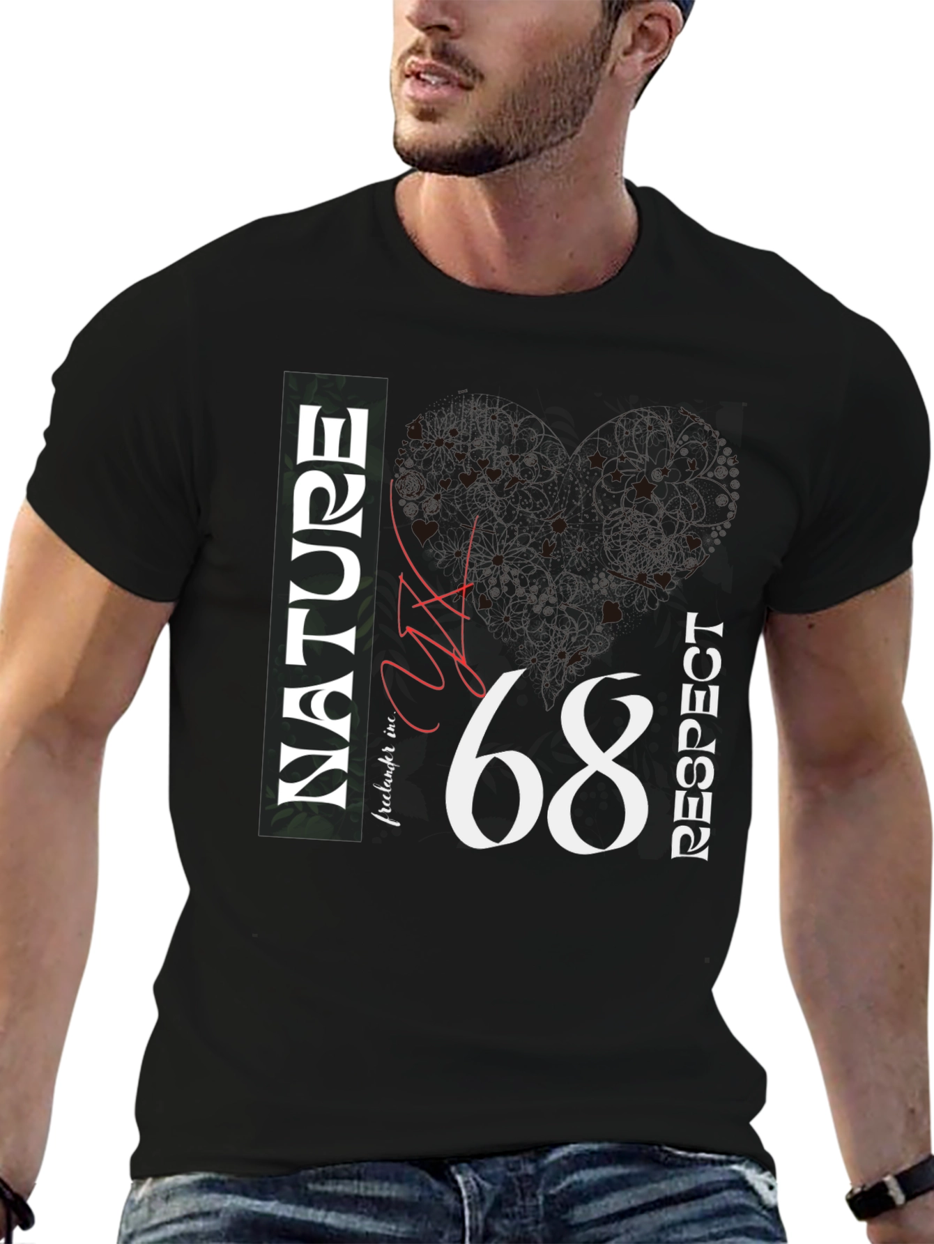 Nature Respect 68 Graphic Print Black T-Shirt