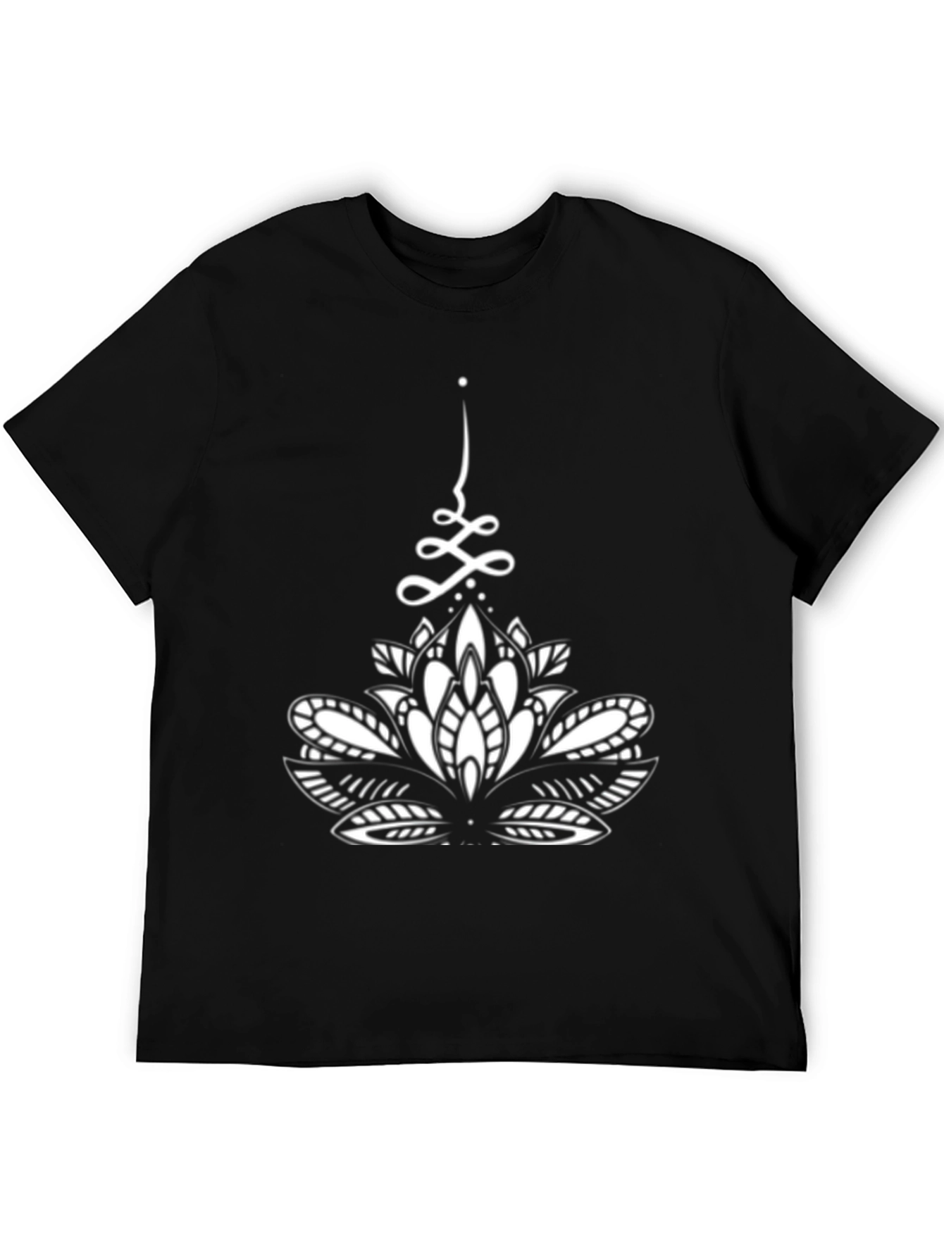 Black T-Shirt with White Lotus Design