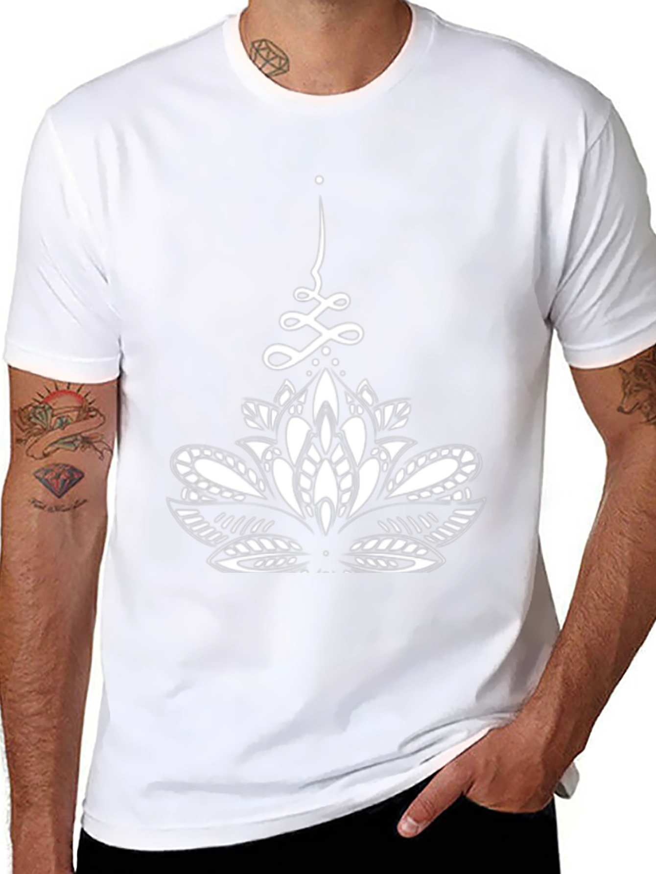 Black T-Shirt with White Lotus Design