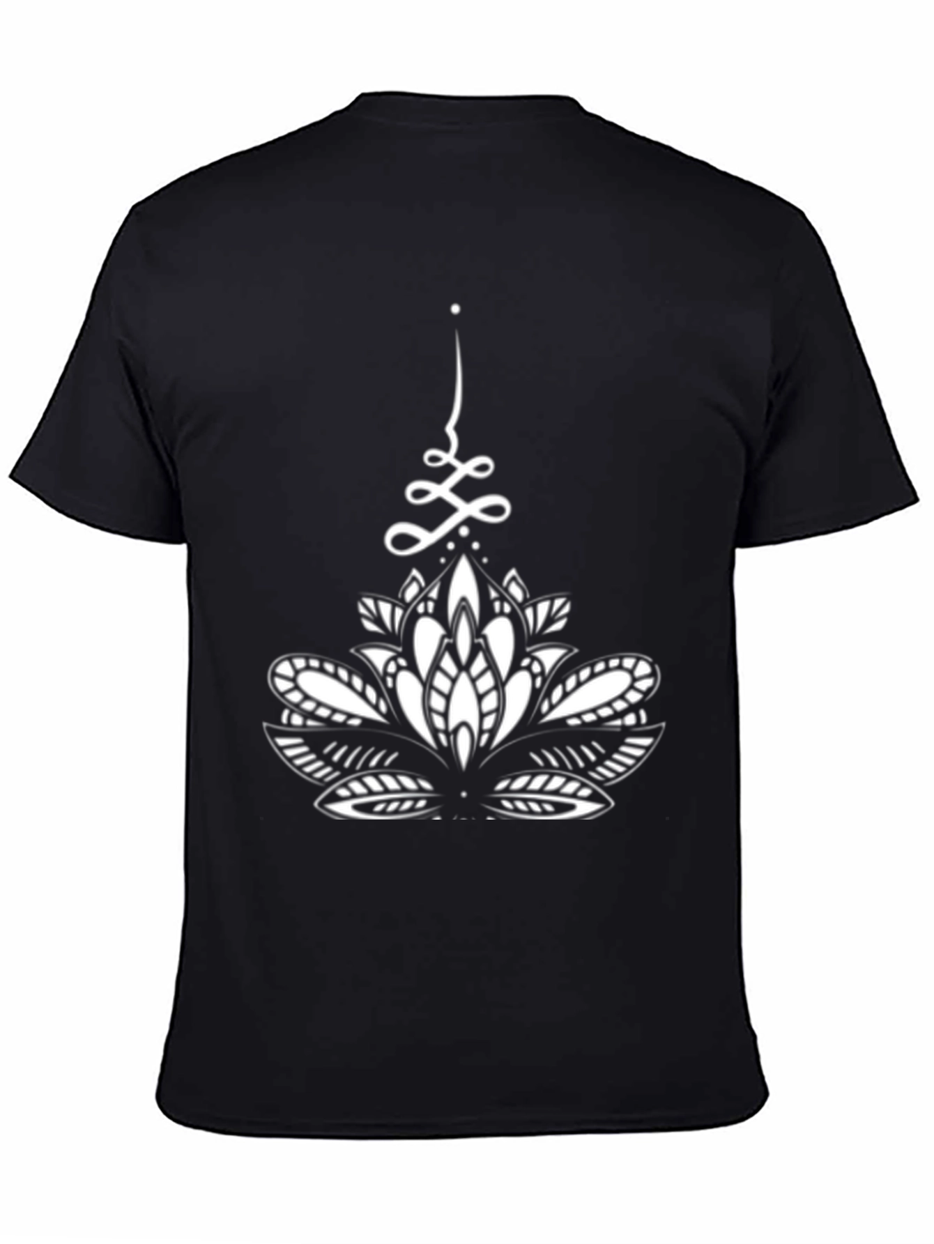 Black T-Shirt with White Lotus Design