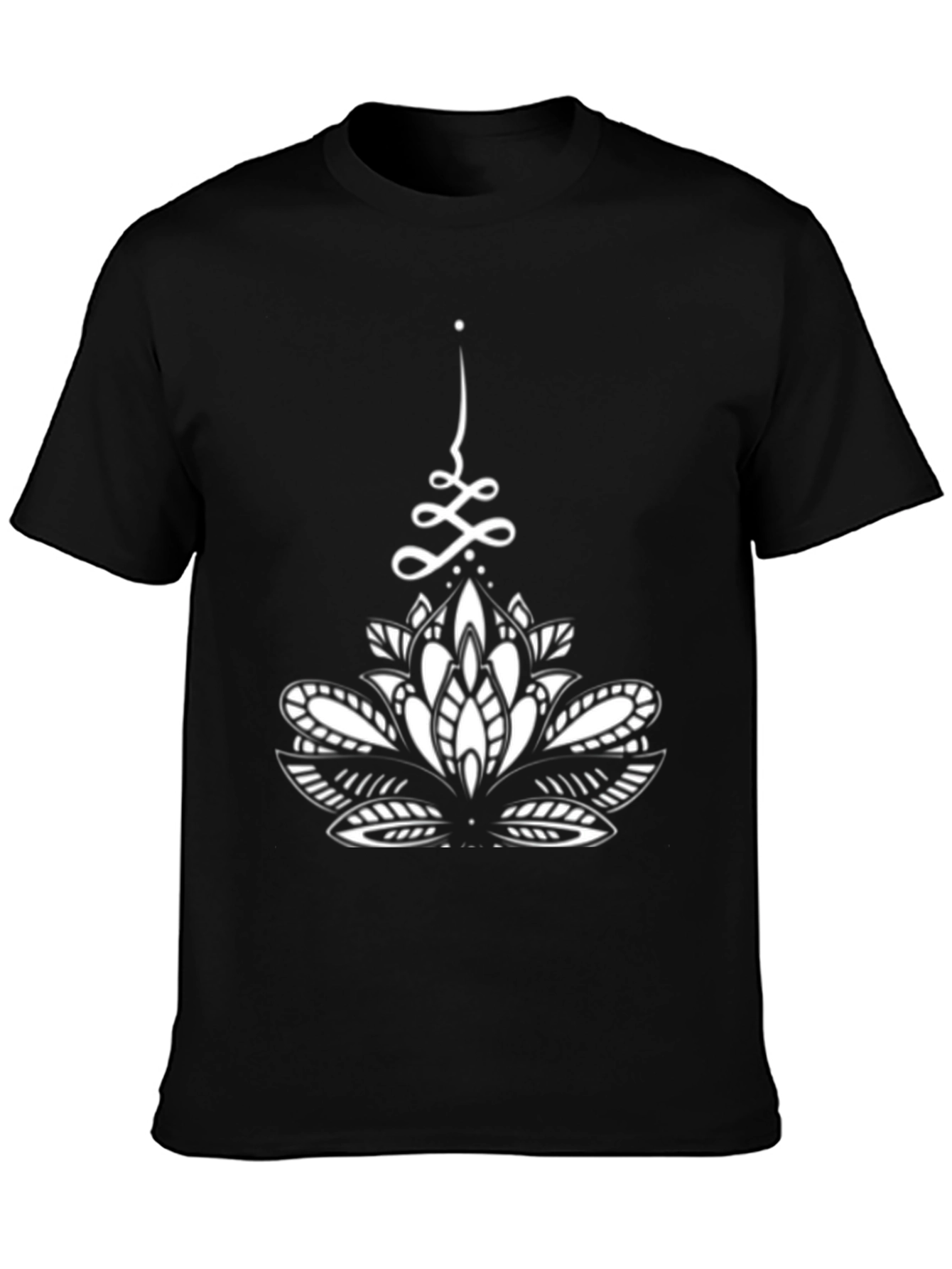 Black T-Shirt with White Lotus Design