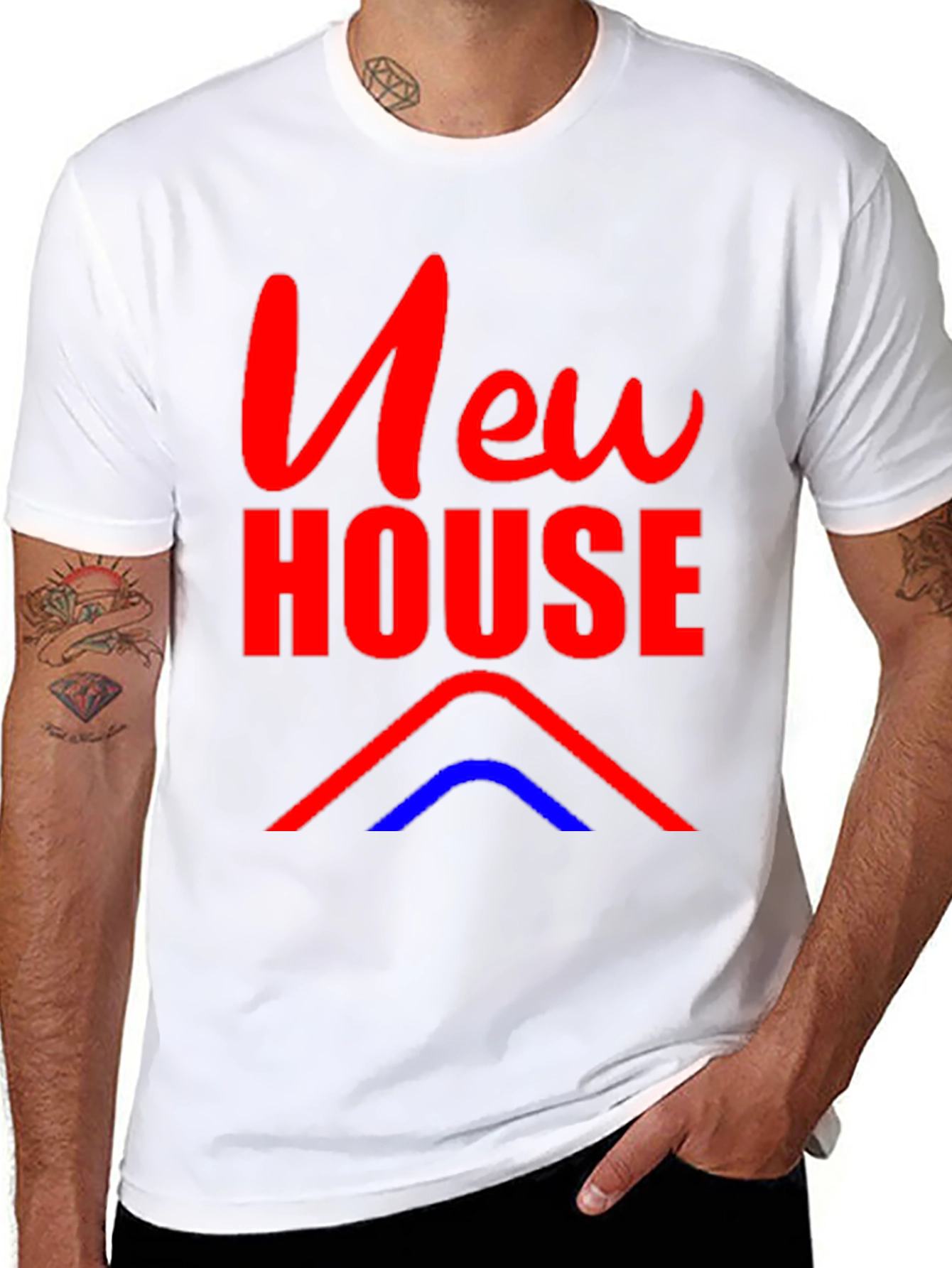 New House Graphic Tee - Black Cotton Blend T-Shirt