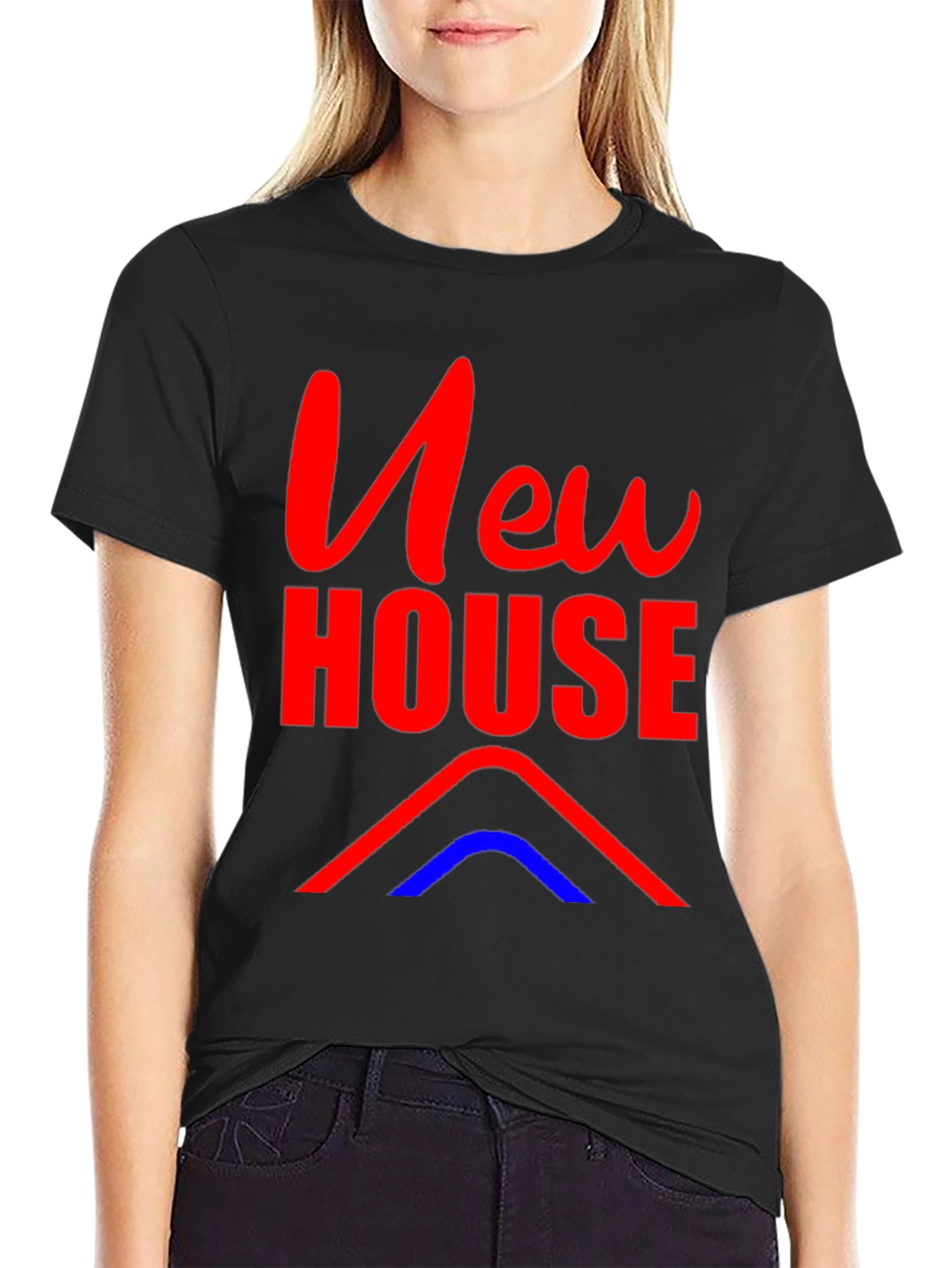 New House Graphic Tee - Black Cotton Blend T-Shirt
