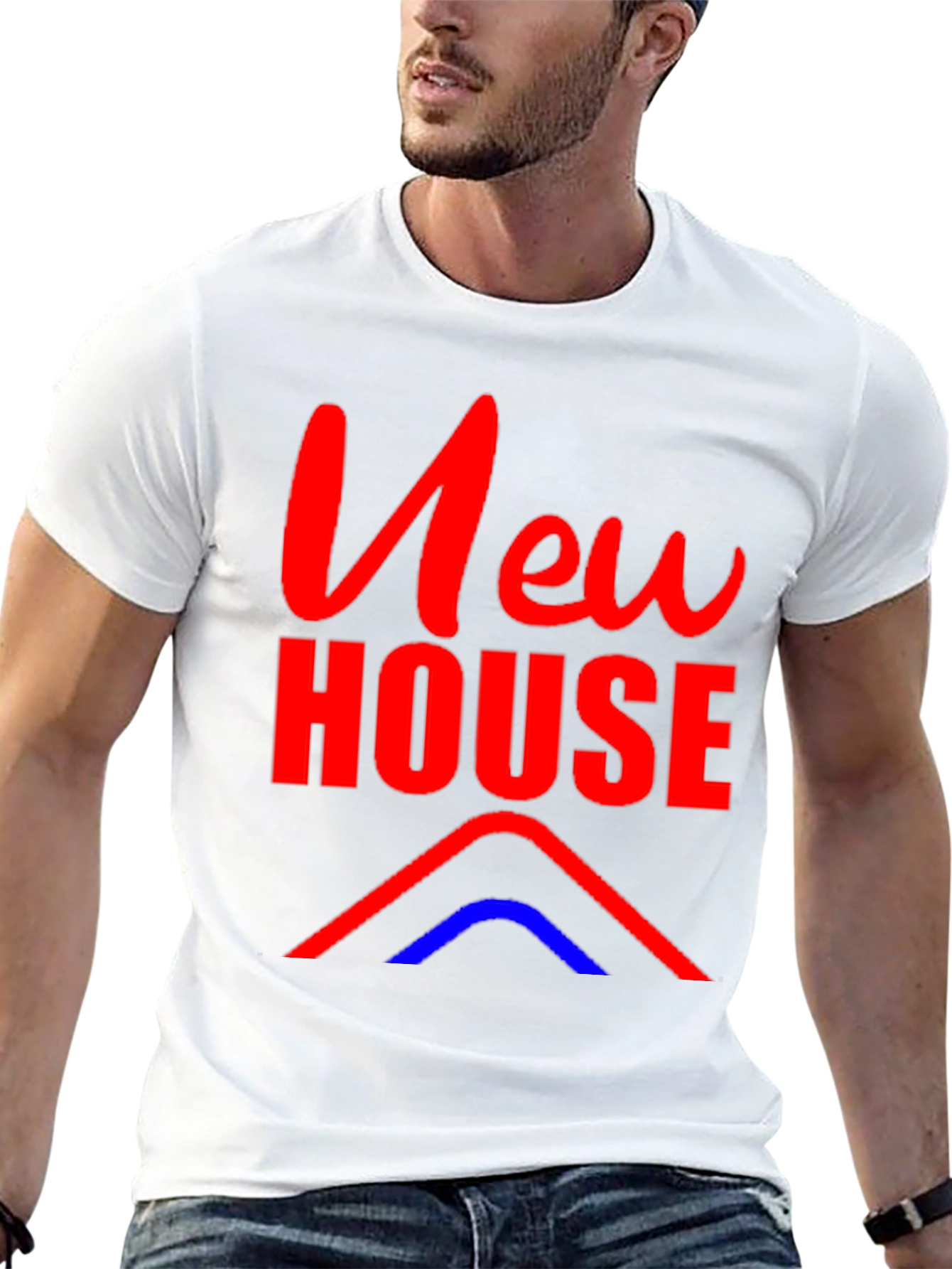 New House Graphic Tee - Black Cotton Blend T-Shirt