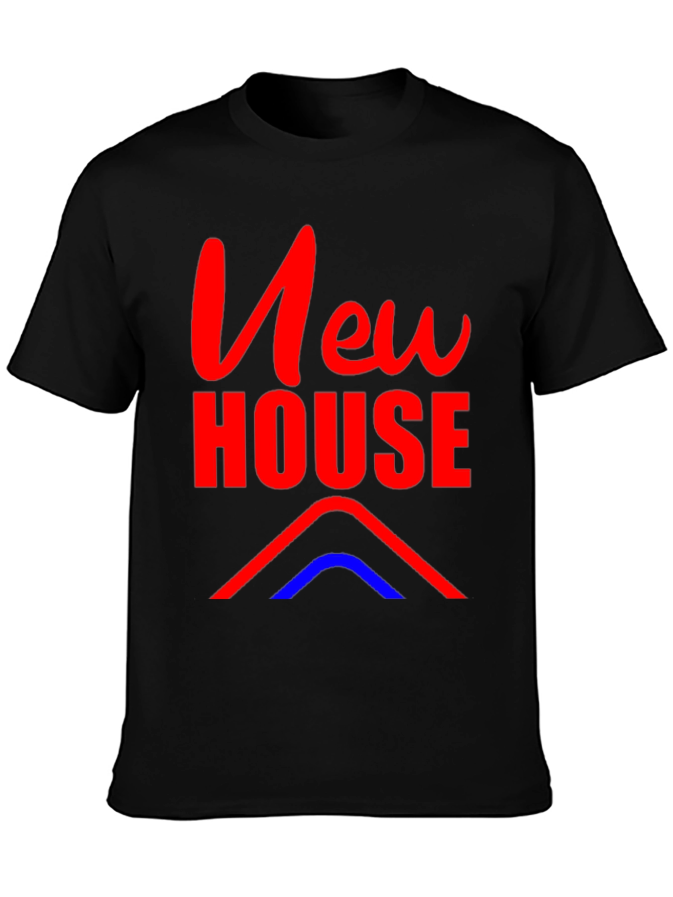 New House Graphic Tee - Black Cotton Blend T-Shirt