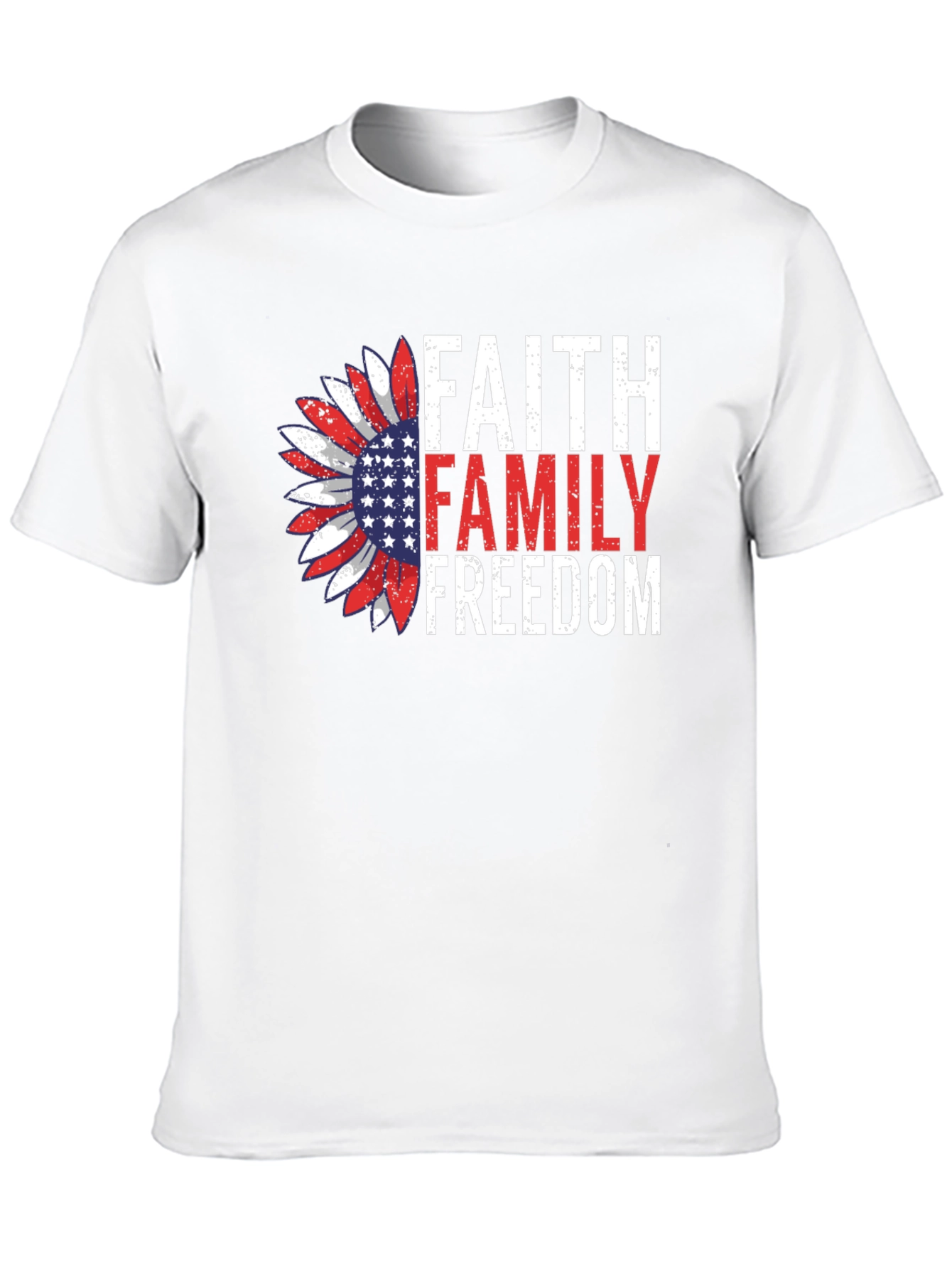 Faith Family Freedom Graphic Tee - Patriotic Sunflower Design
