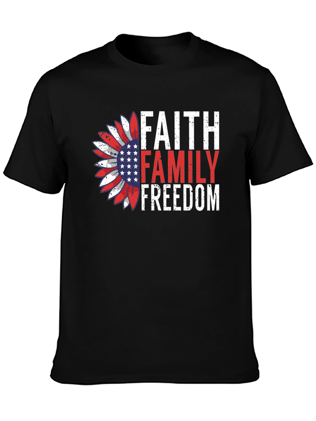 Faith Family Freedom Graphic Tee - Patriotic Sunflower Design