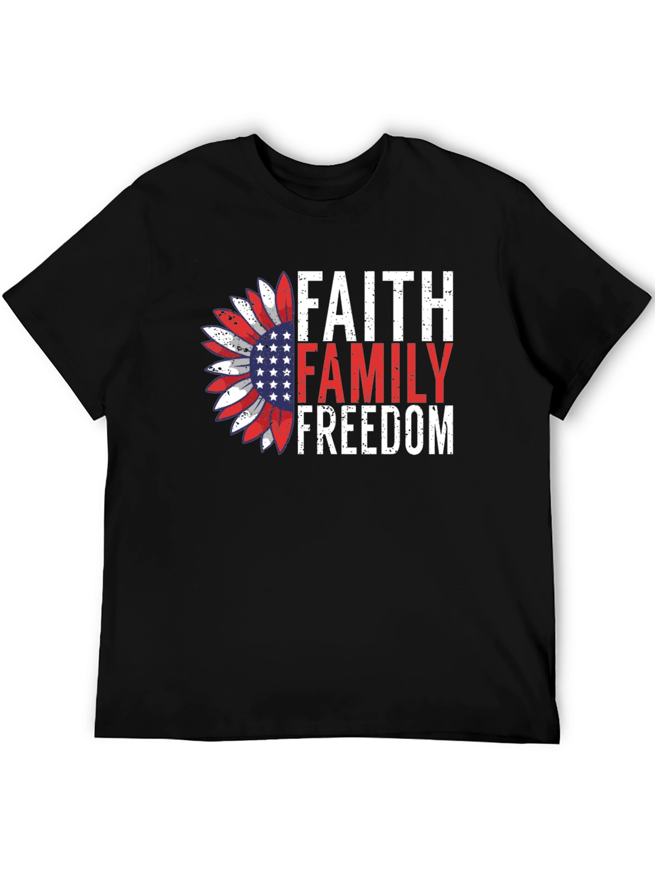 Faith Family Freedom Graphic Tee - Patriotic Sunflower Design