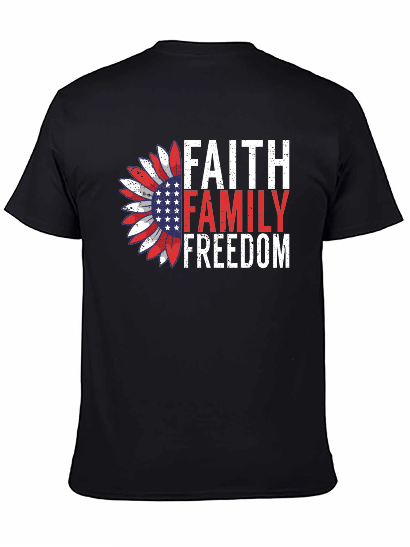 Faith Family Freedom Graphic Tee - Patriotic Sunflower Design